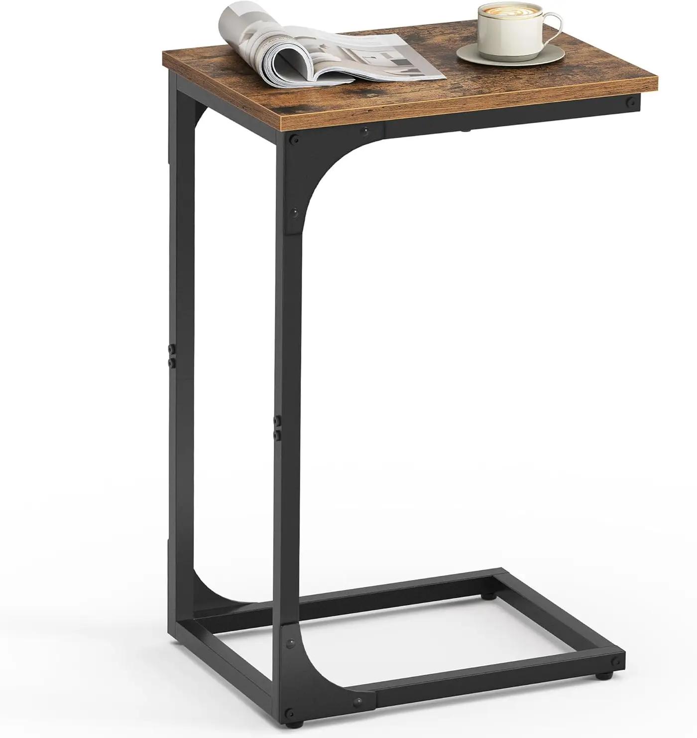 VASAGLE C-Shaped End Table, Small Side Table for Couch, Sofa Table with Metal Frame for Living Room, Bedroom, Bedside, Rustic Brown and Black The Forest Stewardship Council