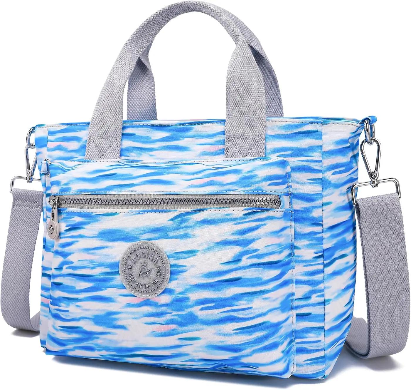 AOCINA Small Tote Bag With Zipper Mini Nylon Crossbody Bags for Women Work Everyday Multi Pocket Lightweight Satchel Purse