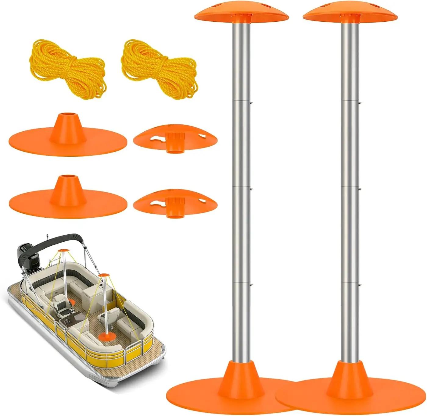 Tuszom Boat Cover Support Pole Systems with Anti-UV PE Ropes &amp; 9" ABS Base, Highly Stable Windproof Support Pole - Adjustbale 1-1/8" in Diameter for V-Hull/Pontoon/Jon Boat Cover (2 Pack)