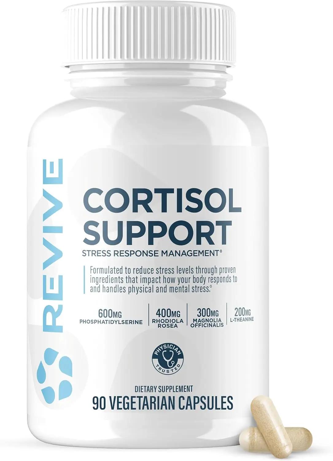 Revive MD Cortisol Manager, 90 Vegetarian Capsules - Cortisol Supplement w/Magnesium &amp; L-Theanine Support Health, Focus, Energy, Fatigue, &amp; Adrenal Gland Function - Vegan &amp; Gluten-Free (30 Servings)