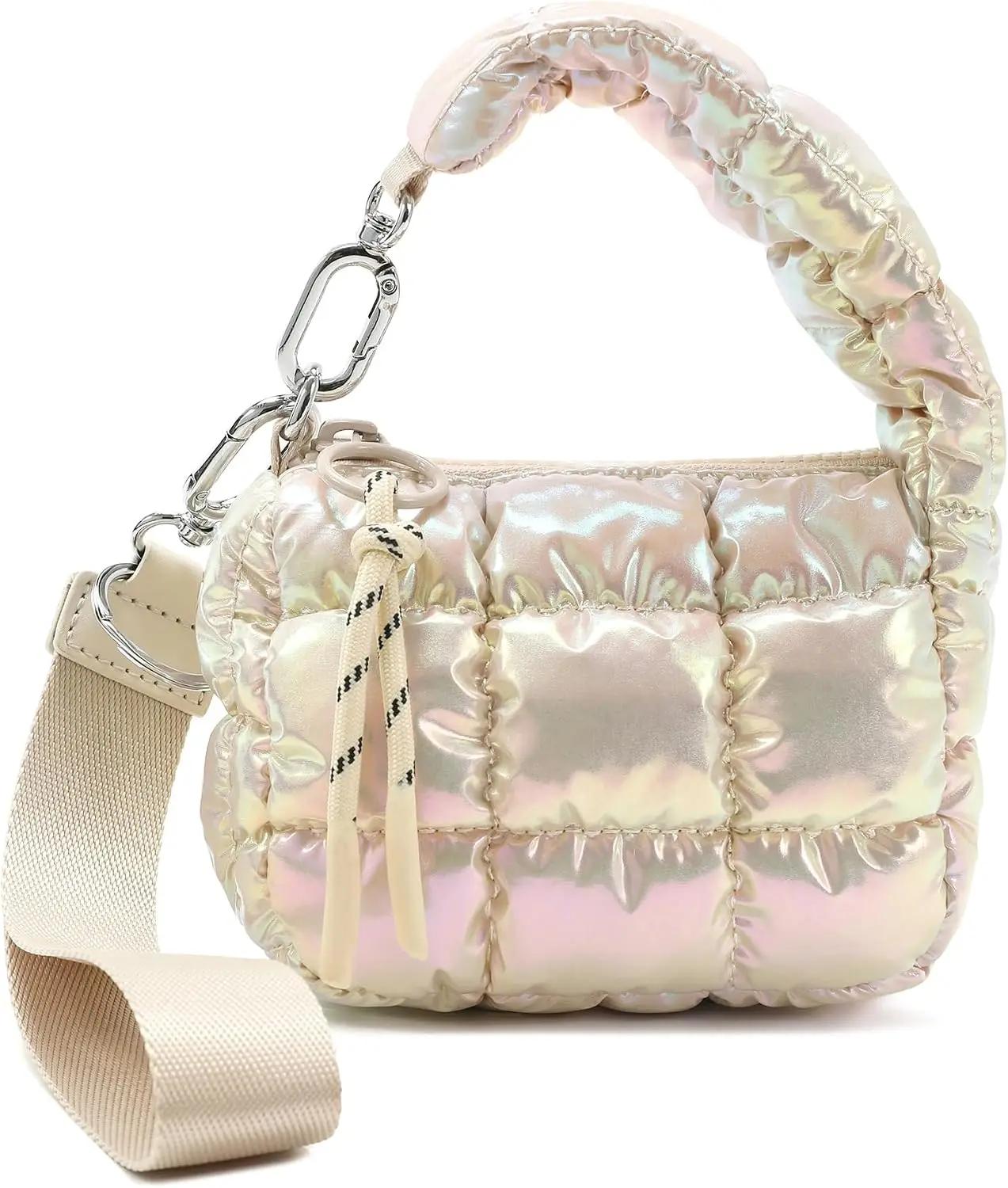 DOYOGI Mini Quilted Wristlet Bag for Women, Puffer Handbags,Evening Bags,Charm Lipstick Bag,Cute bag Charm for Gift
