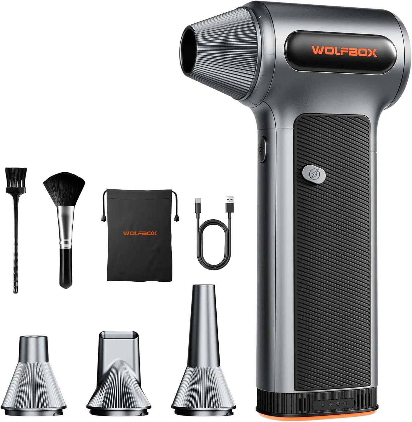 WOLFBOX MF200 Compressed Air Duster with Removable Battery &amp; 4 Nozzles, Cordless 3-Speed Adjustable Mini Blower for Computer Keyboard, Car Cleaning, Home, and Outdoor Use