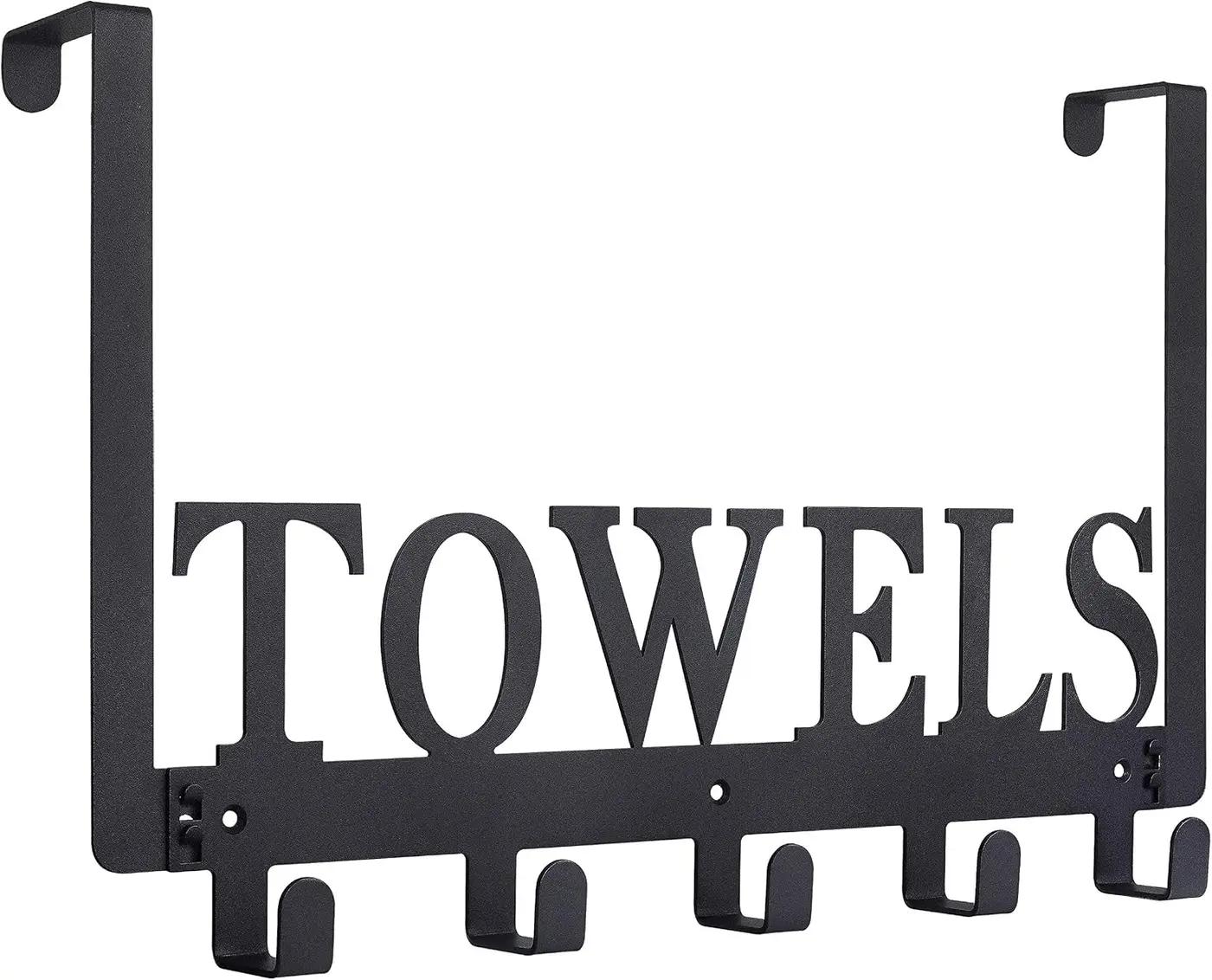 Kuhome Over The Door Hooks, Towel Holder for Bathroom, Door Mount Towel Rack Towel Hooks for Bedroom Beach Towels Bathrobe Wall Mount Hang on The Door Cabinet Cupboard Metal Sandblasted (Black)