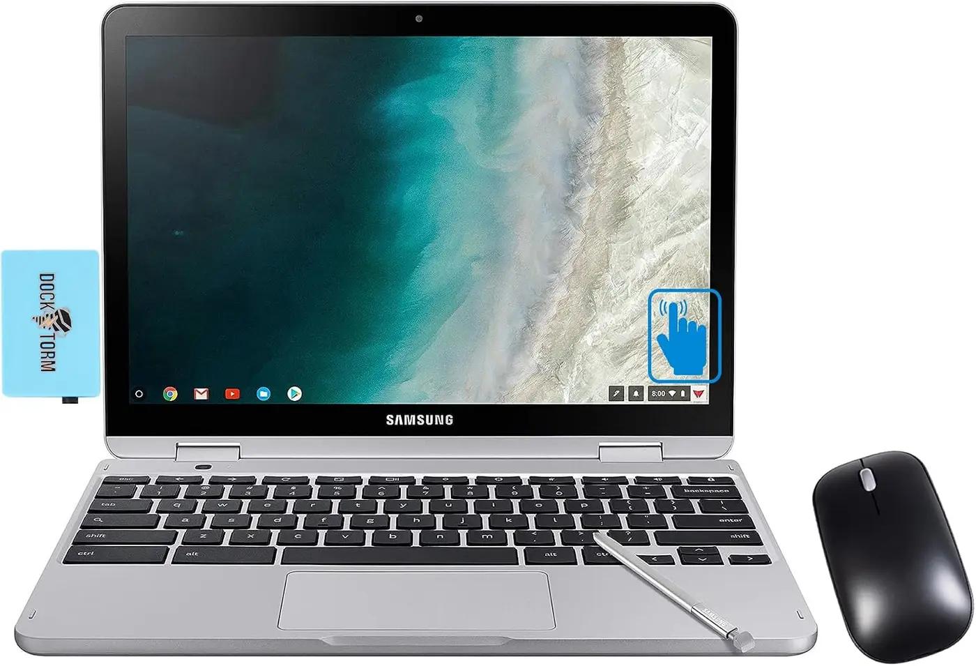 Samsung 12.2" FHD 2-in-1 Touchscreen Chromebook Plus Laptop (Intel Celeron 3965Y 2-Core, 4GB RAM, 64GB eMMC SSD, Stylus Pen, Wireless Mouse, WiFi, Bluetooth, Chrome OS) w/DKZ Hub USB Port Expander Global Recycled Standard