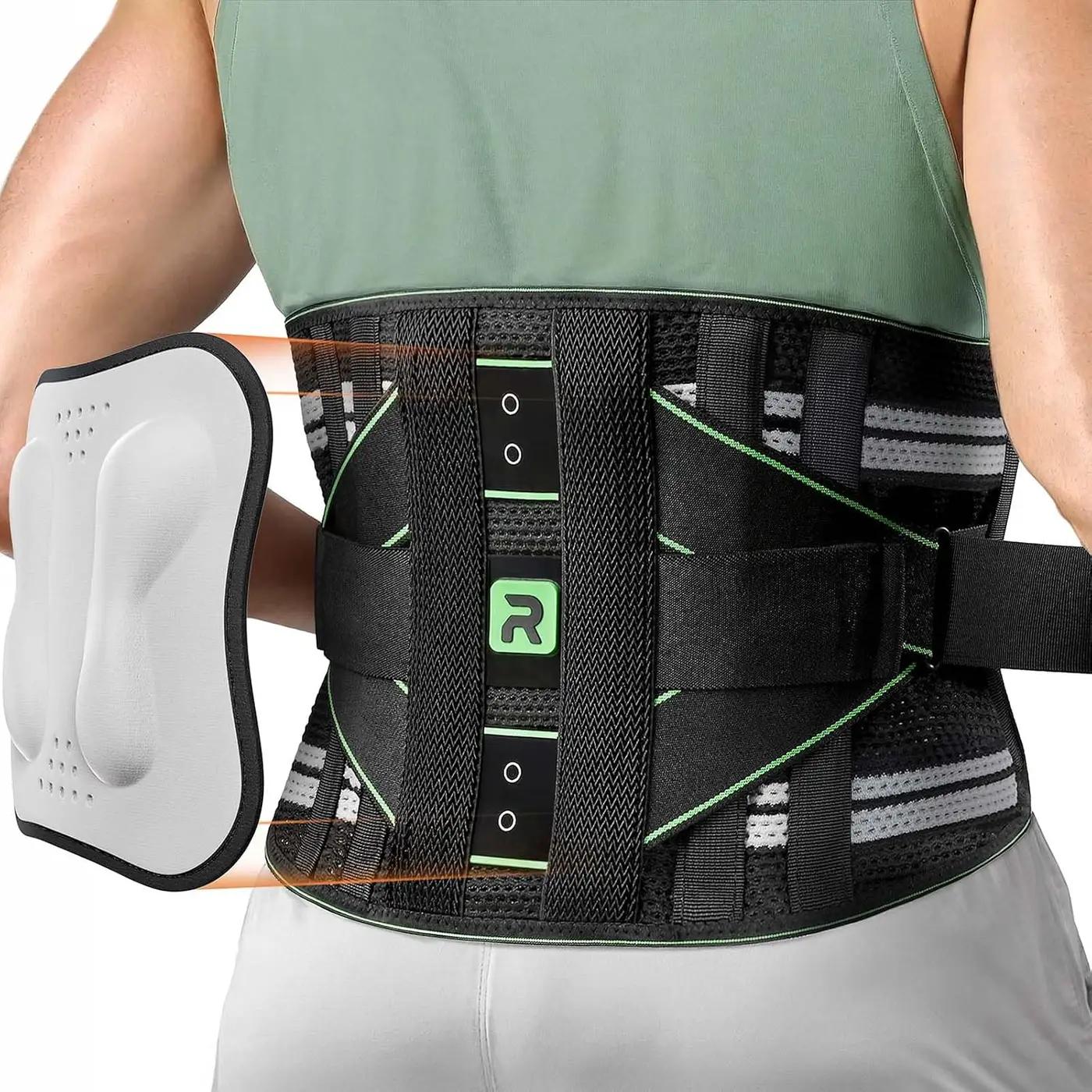 Rakiie Back Brace for Lower Back Pain Relief for Women Men, Elastic Back Support Belt with 8 Stays for Lfting at Work, Breathable Soft Lumbar Support with Removable 3D Compression Pad, Green Size XXL
