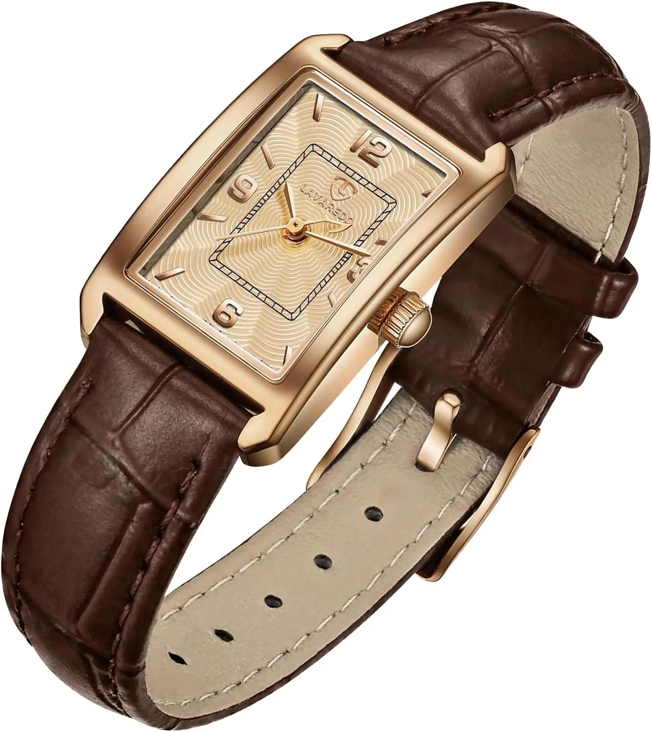 Timever Women's Leather Strap Watch Dainty Elegant Womens Watches Classic Vintage Retro Square Ladies Quartz Watches Gifts Present for Her