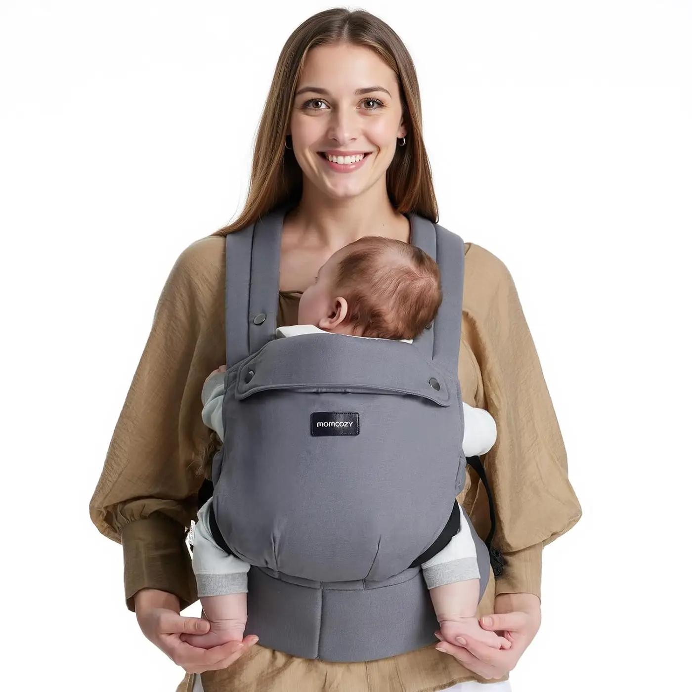 Momcozy Baby Carrier - Ergonomic, Cozy and Lightweight Carrier for 7-45lbs, Effortless to Put On, Ideal for Hands-Free Parenting, Enhanced Lumbar Support, Purehug for Infant to Toddler, Grey OEKO-TEX STANDARD 100