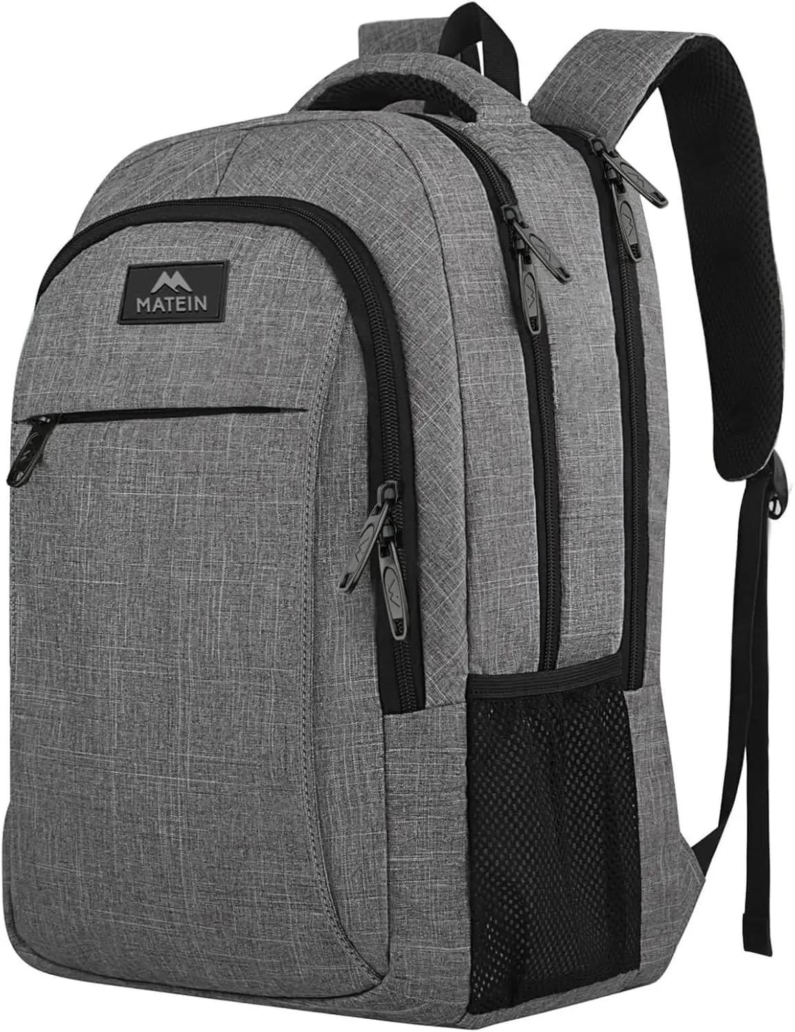 MATEIN Travel Laptop Backpack, Business Anti Theft Slim Sturdy Laptops Backpack Personal Item Bag, Water Resistant College School Computer Bag Gift for Men &amp; Women Fits 15.6 Inch Notebook, Grey OEKO-TEX STANDARD 100
