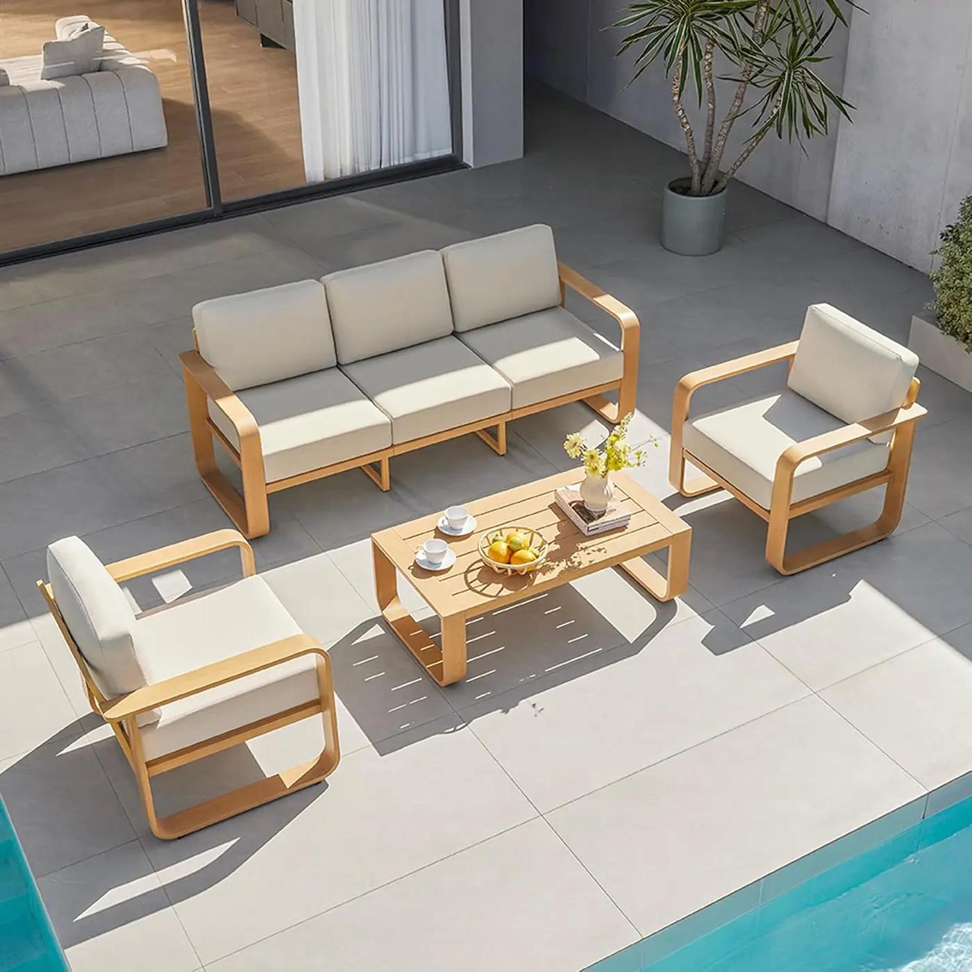 CHITA Outdoor Furniture Set 4 Piece, 5-Seats Patio Conversation Set with 6.3in Thick Cushions &amp; 100% Aluminum Frame &amp; Coffee Table, Modern Outdoor Patio Furniture Sofa Set for Poolside, Deck, Balcony