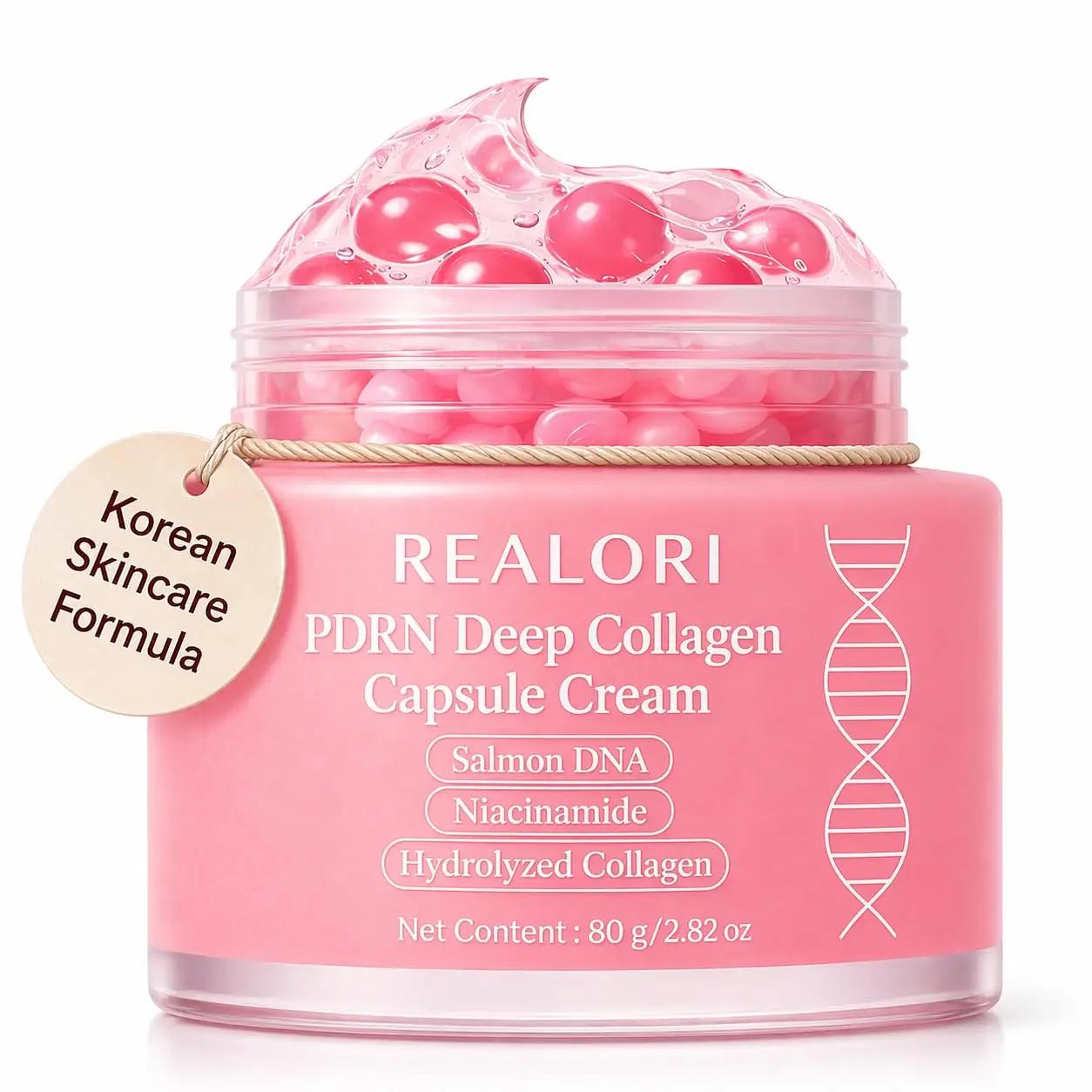 realori PDRN Capsule Cream with Vitamin C &amp; Collagen – Korean Boba Moisturizer for Face, Pink Jelly Cream for Deep Hydration, Skin Repair, and Glow – Korean Skincare Gel for All Skin Types