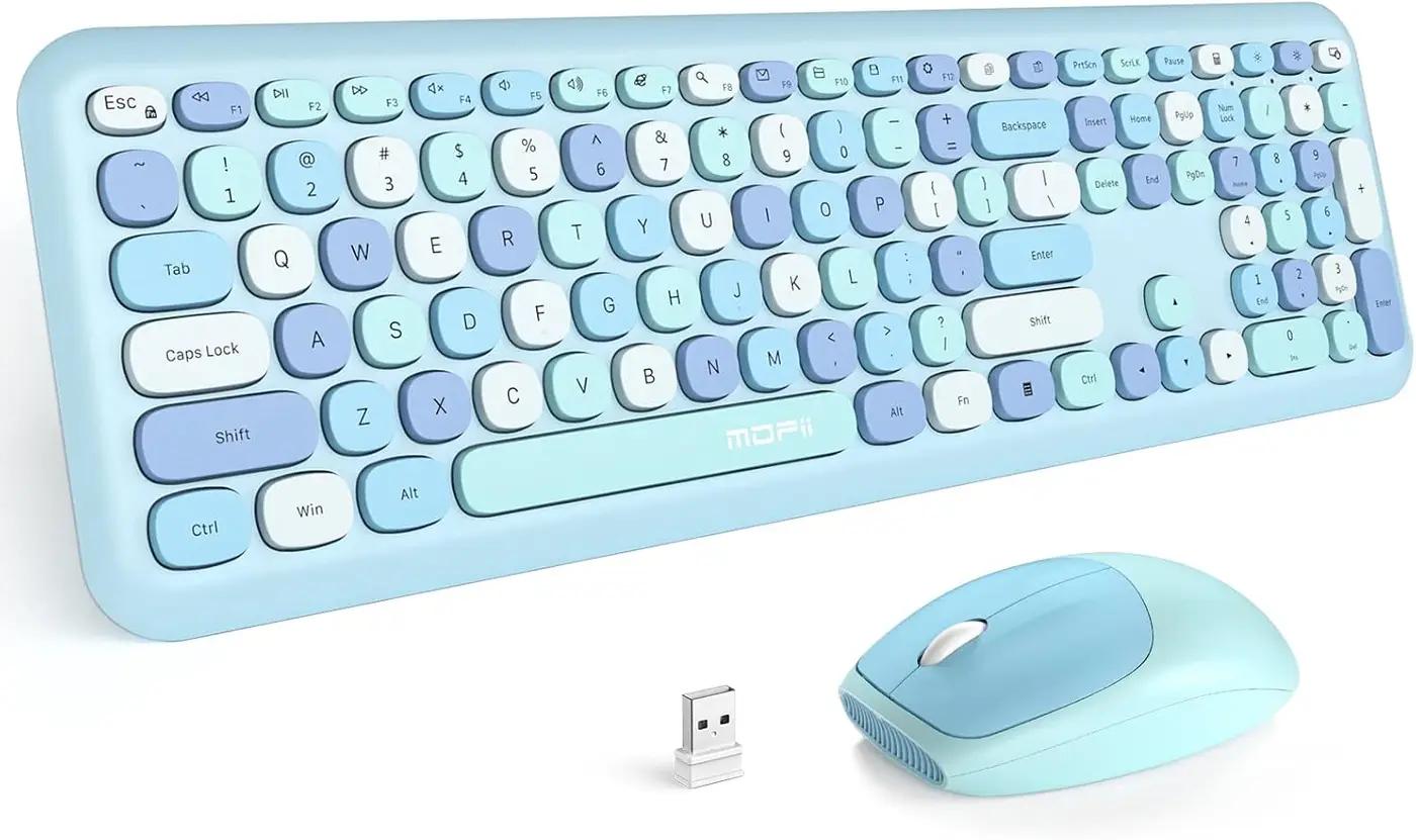MOFII Wireless Keyboard and Mouse Combo Silent, Slim Compact 2.4G USB Full Size, Cute 110 Keys Keyboard for PC, Notebook, MacBook, Tablet, Laptop, Windows System