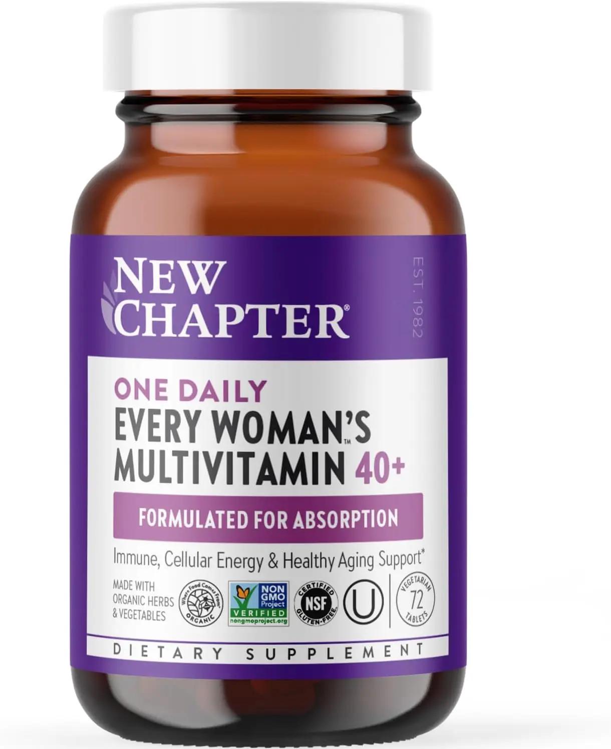 New Chapter Women’s Multivitamin 40+, extra B6 &amp; B12, Biotin for Hair Growth, D3, Vit C, Zinc for Immune &amp; Stress Support, Gentle on an Empty Stomach, One Daily, Non-GMO, Gluten-Free, 72 Tablets ClimeCo Certified