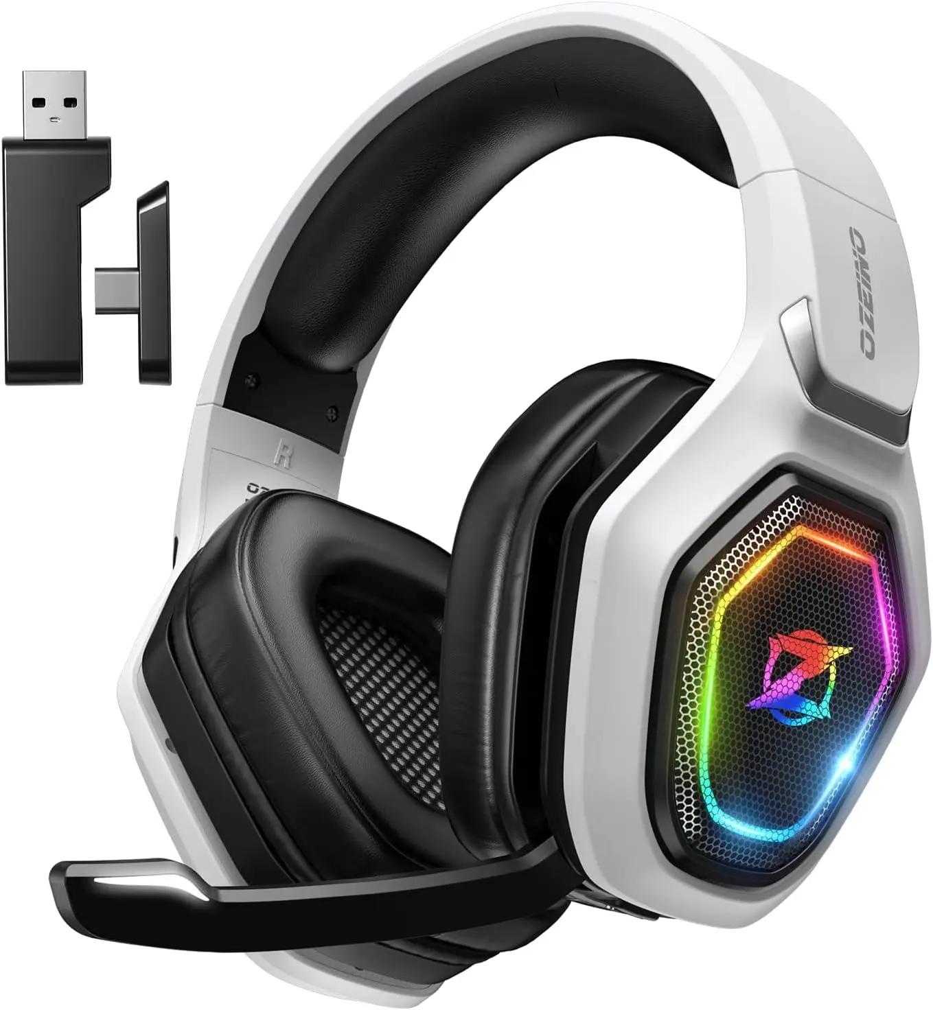 Ozeino 2.4GHz Wireless Gaming Headset for PC, Ps5, Ps4 - Lossless Audio USB &amp; Type-C Ultra Stable Gaming Headphones with Flip Microphone, 40-Hr Battery Gamer Headset for Switch, Laptop, Mobile, Mac