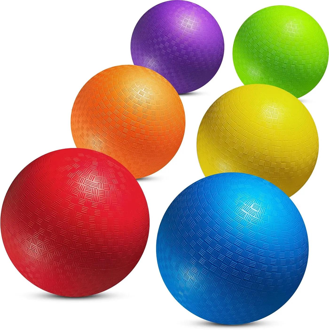 8.5 Inch Playground Balls Dodgeballs for Kids &amp; Adults - (Pack of 6) Inflatable Rubber Indoor Outdoor Bouncy, Kickballs, Four Square and Handballs for School, Gym, Recess and More with Ball Pump