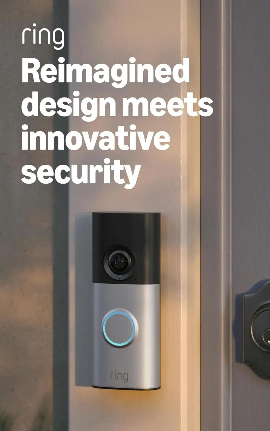 Ring Wired Doorbell Plus (newest model), Home or business security, Retinal 2K with wide-angle video, 4x Enhanced Zoom, and Low-Light Sight, Nickel Silver Recycled Content Certification for Electrical and Electronic Equipment
