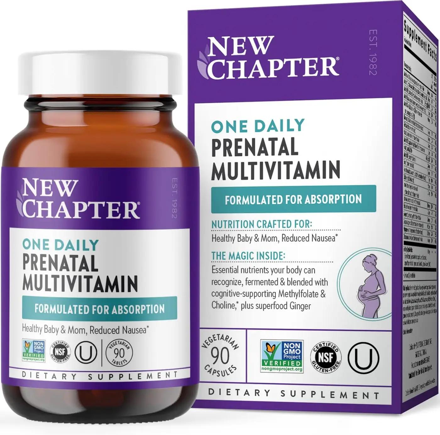 New Chapter Prenatal Vitamins, One Daily Prenatal Multivitamin with Methylfolate + Choline for Healthy Mom &amp; Baby, Gluten Free &amp; Non-GMO, 90 Count ClimeCo Certified