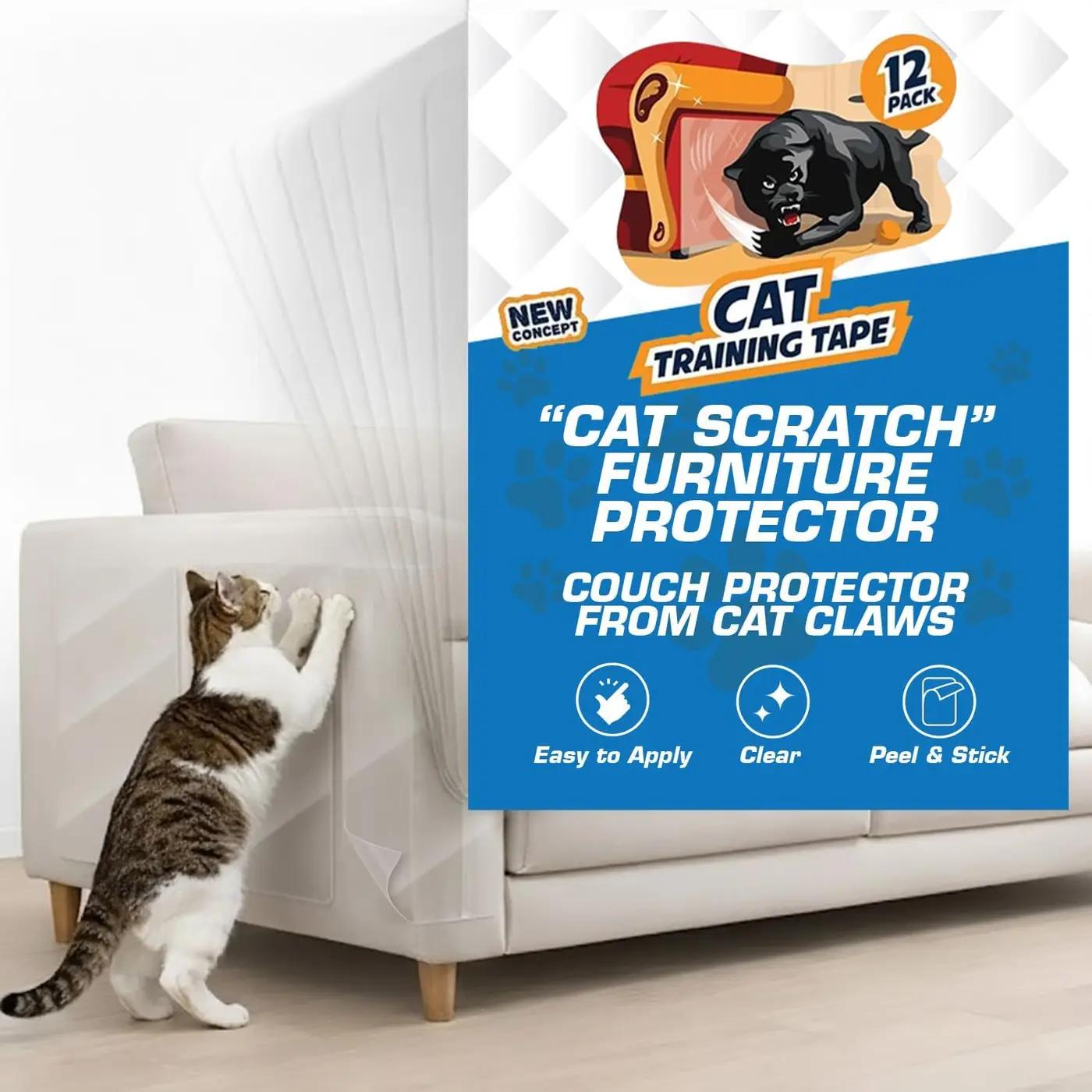 12 Pack Cat Scratch Furniture Protector Tape Sheets – Double-Sided Sticky Training (5 XL, 5 Large, 2 Medium) – Anti-Scratch Couch &amp; Sofa Guard – Clear – Not for Leather, Velvet, Microfiber