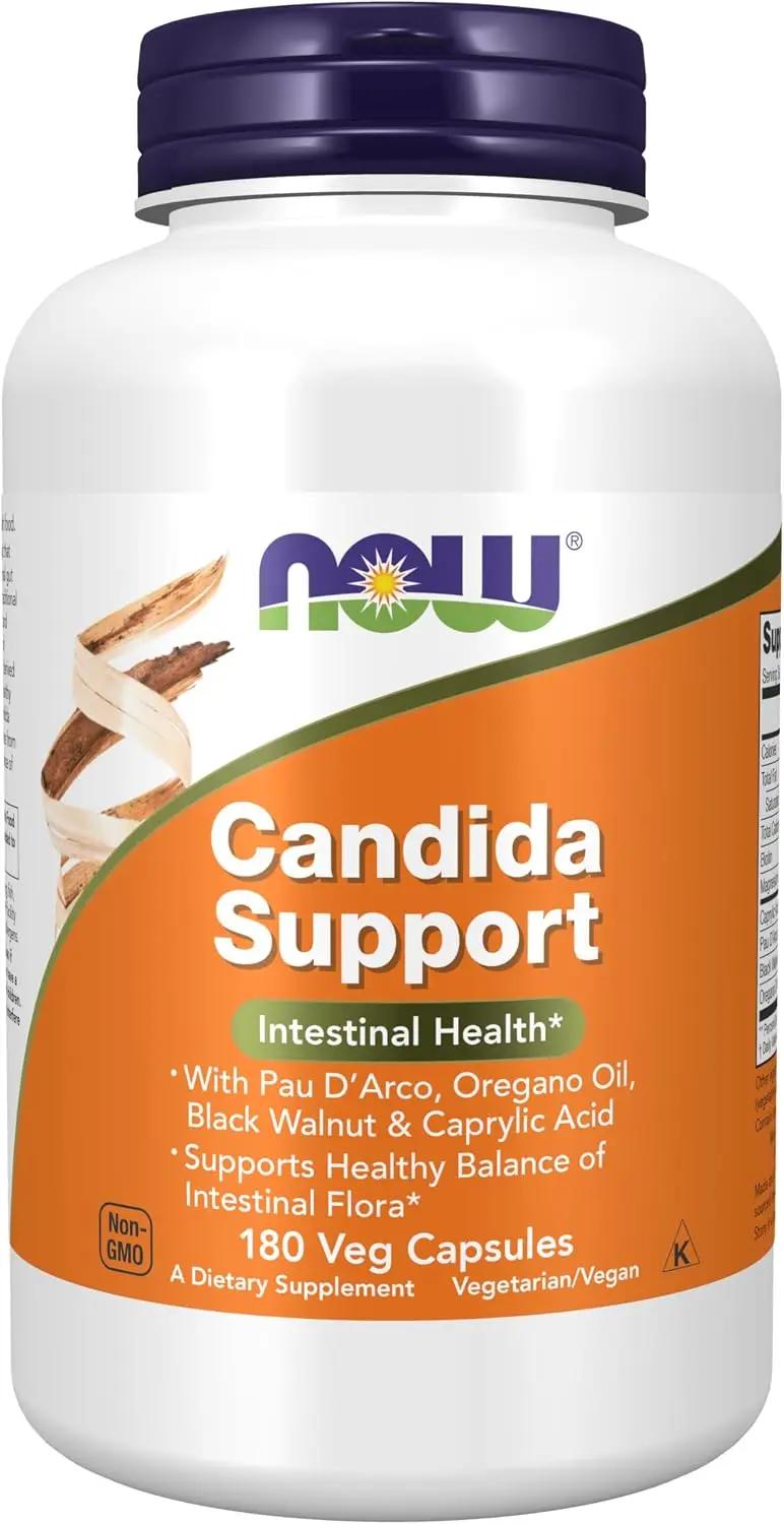 NOW Supplements, Candida Support with Pau D'Arco, Oregano Oil, Black Walnut &amp; Caprylic Acid, 180 Veg Capsules