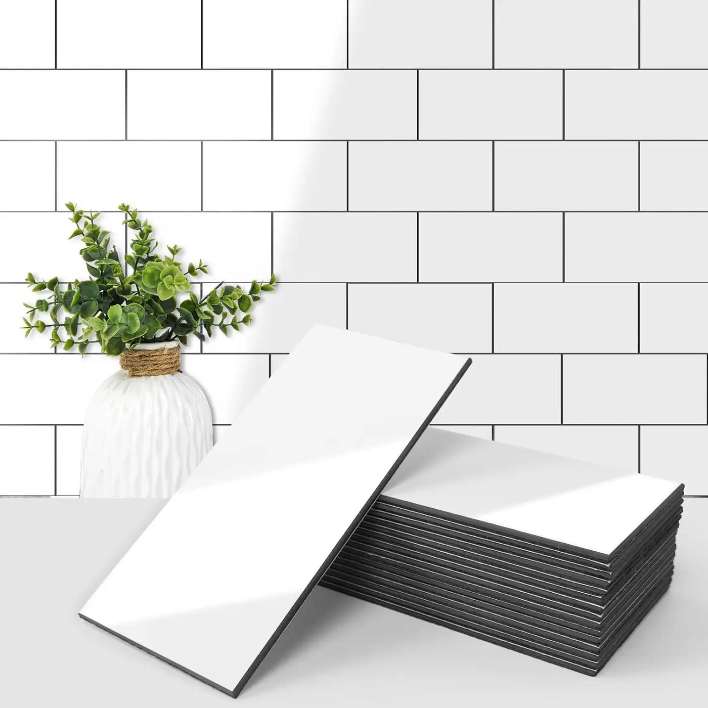 Art3d 102-Piece Peel and Stick Wall Tile for Kitchen Backsplash, Bathroom, Fireplace, 3in. × 6in. Stick on Subway Tile, Glossy White ClimatePartner certified