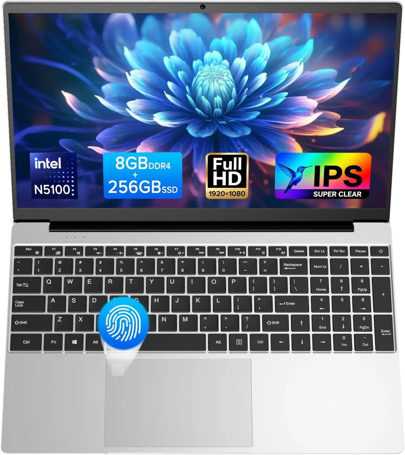 2026 Latest Laptop Computer Notebook,15.6" IPS FHD Display,8GB RAM 256GB SSD,Celeron N5100 Processor,WiFi5,BT5.0,USB3.0,Backlit keyboard,Fingerprint for Business Home Office and Students,Silver