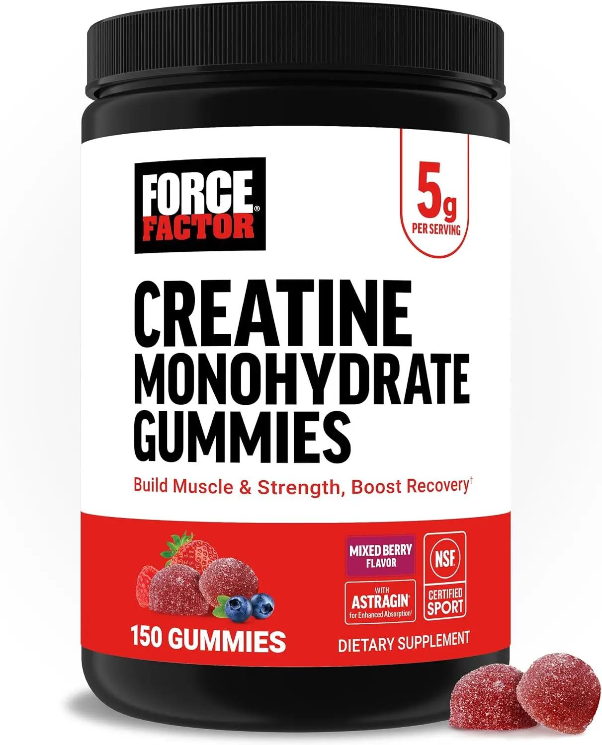 Force Factor Creatine Monohydrate Gummies, NSF Certified, 5g Dose for Men &amp; Women to Support Muscle, Strength, Recovery, Cognitive Health &amp; Memory, Mixed Berry, 150 Gummies