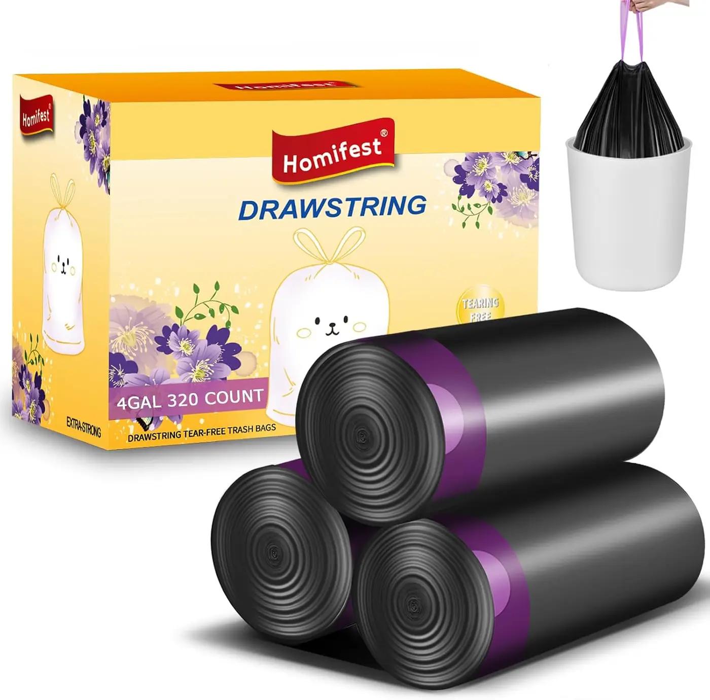 4 Gallon Drawstring Trash Bags,320 Count Black