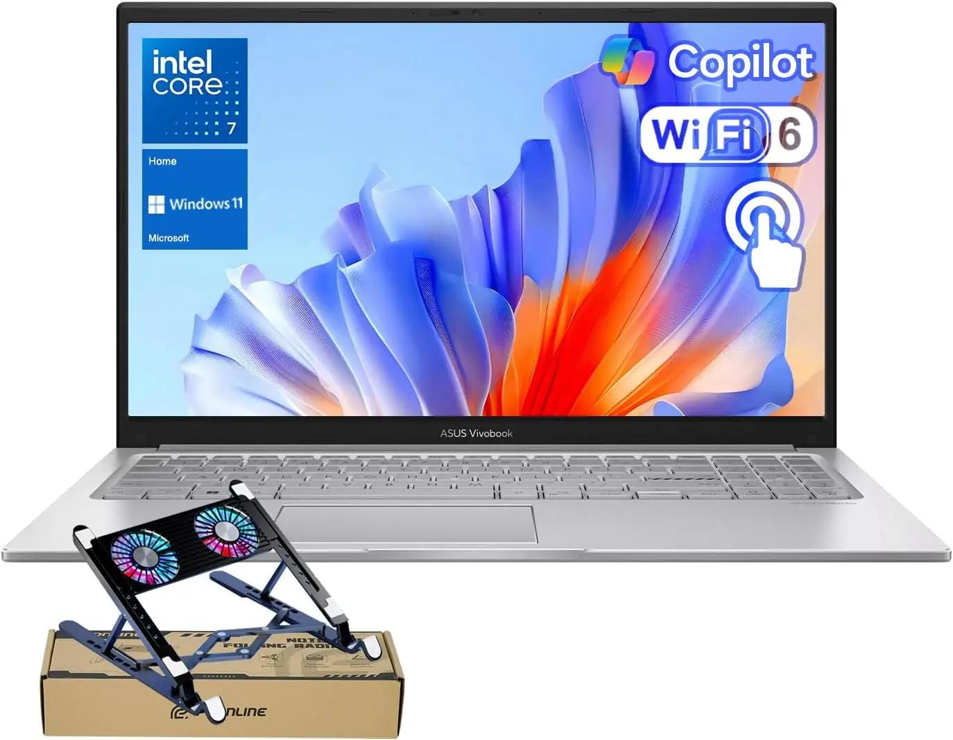 ASUS Vivobook 15.6" FHD Touchscreen Laptop for Productivity, Intel Core 7 150U (Up to 5.4GHz), 16GB RAM, 1TB SSD, Wi-Fi 6, Backlit Keyboard, Webcam, Windows 11 Home, Silver, Bundle with PCO Cooler