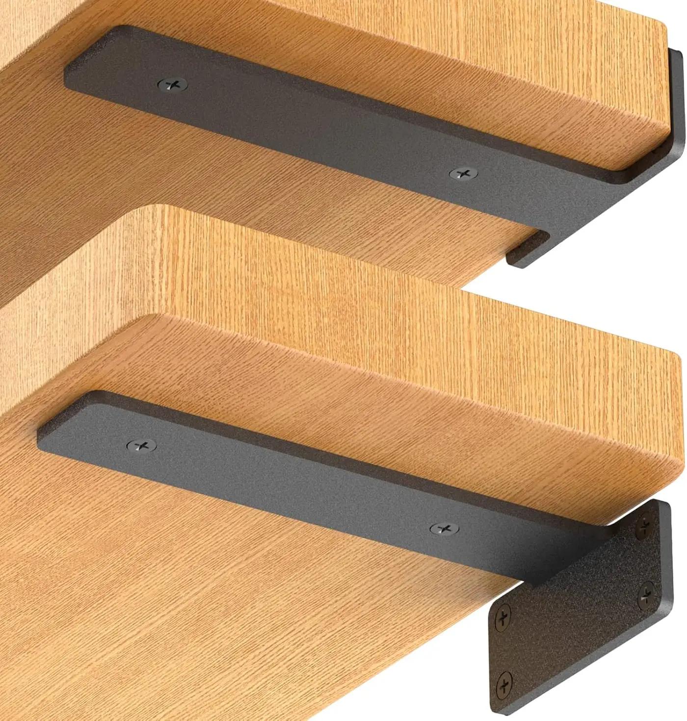 Starunder 8 Pack Floating Shelf Brackets, 6 Inch Heavy Duty Industrial Shelf Bracket, Black Metal L Brackets for Shelves Support DIY(1/5 Inch Thicked)