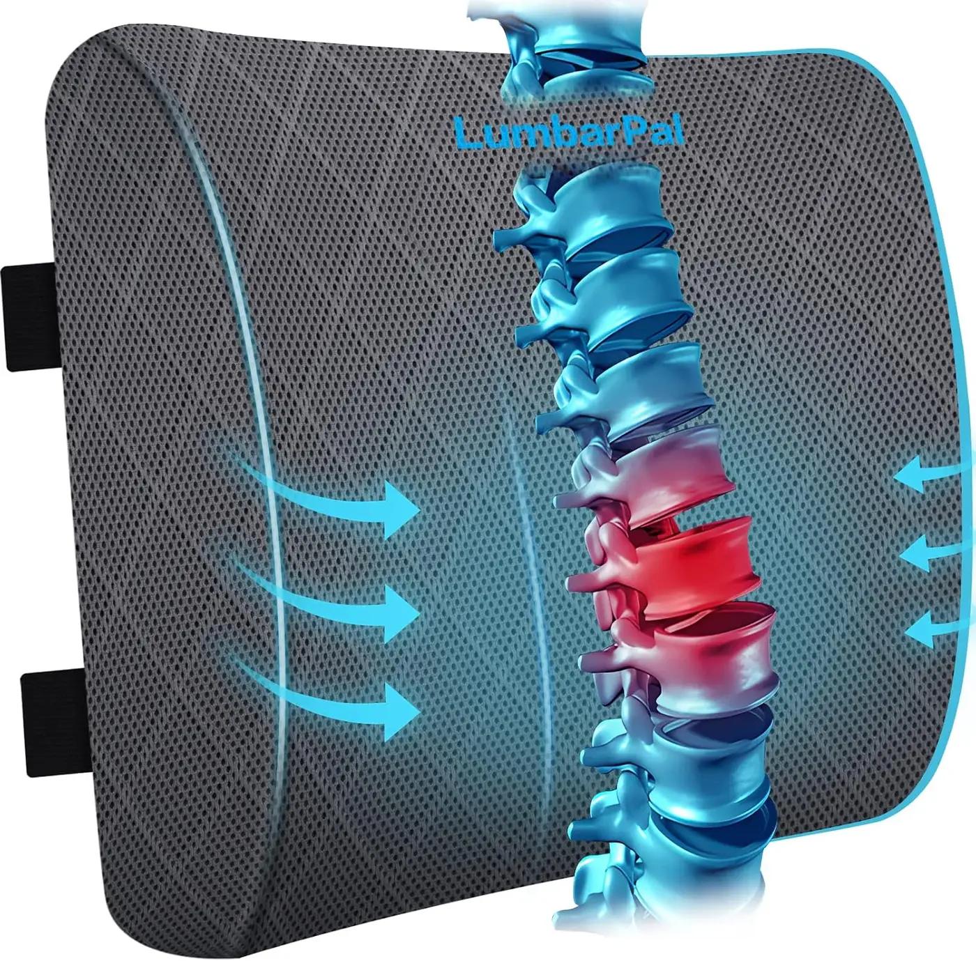 Lumbar Support Pillow for Office Chair Back Support Lumbar Pillow for Car, Gaming, Office Chair - Improve Sitting Posture &amp; Back Pain Relief, Memory Foam, Adjustable Straps, Grey OEKO-TEX STANDARD 100