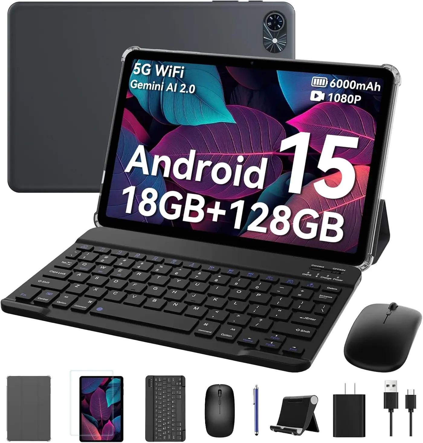 Tablet 2026 Android 16 Tablets, 10.1 Inch Tablet with HD Display, 18GB RAM 128GB ROM /2TB TF, Gemini AI 2.0, Daul Speaker and Cameras, 6000mAh, Widevine L1, 2 in 1 Tablets with Keyboard Mouse Stylus ClimatePartner certified