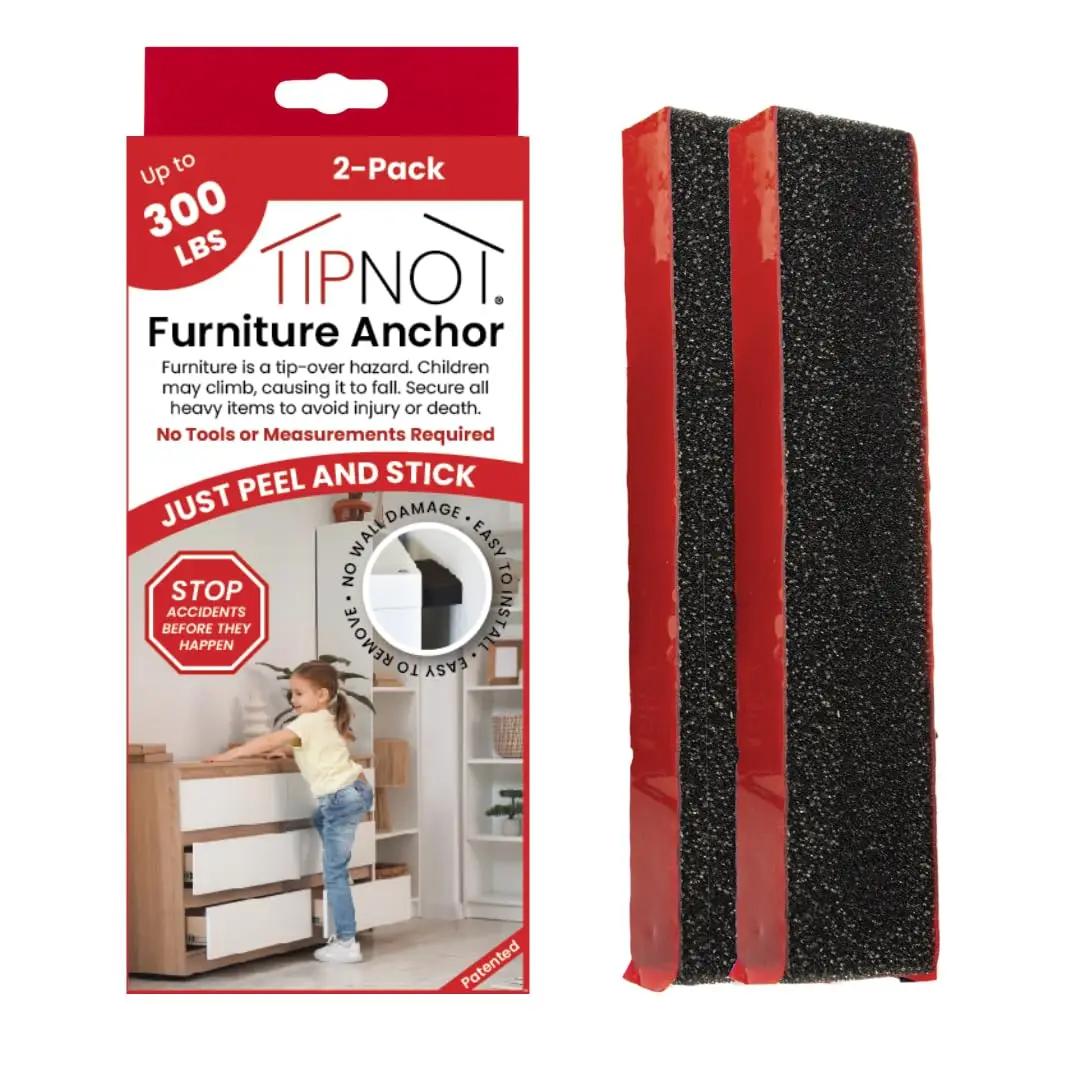 Adhesive Furniture Anchor, No-Drill, Aesthetic &amp; Invisible Once Installed, Anti-Tip Furniture Safety Anchor to Childproof and Babyproof Your Home, Holds Up to 300 Pounds, 2-Pack