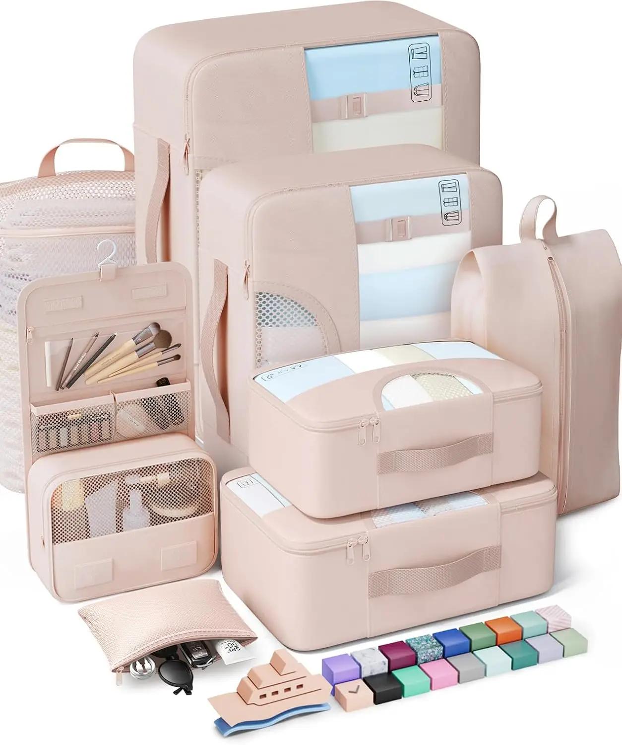 Veken Veken 8 Set Packing Cubes, Cruise Ship Travel Essentials Accessories for Beach Vacation, Personalized Gifts for Women Mom Her, Suitcase Organizer Bags for Luggage with Hanging Toiletry Bag Global Recycled Standard