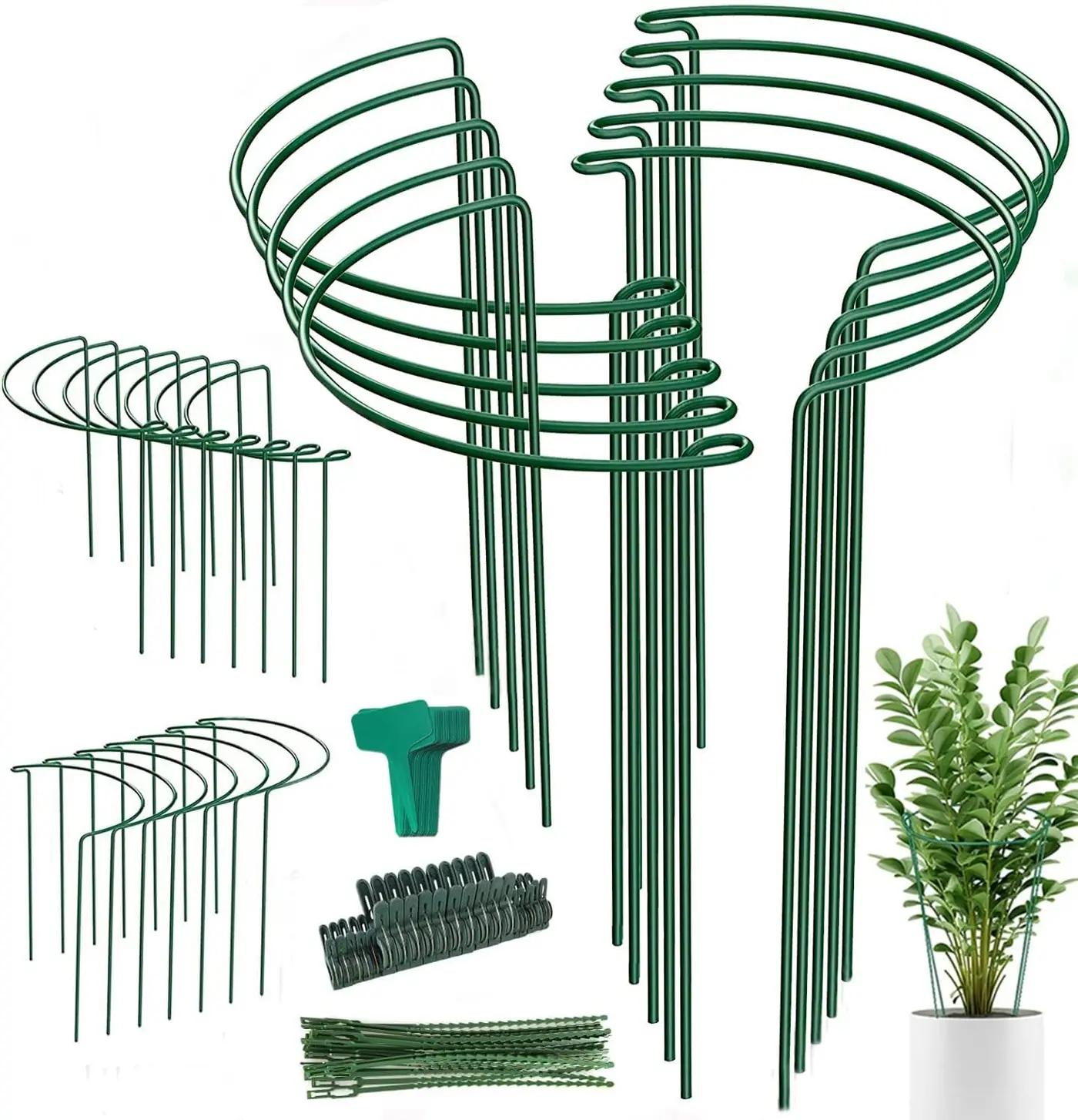 24 Pack Plant Support Stake, Half Round Metal Garden Plant Stake, Green Plant Support Ring, Border Support with Plant Lables &amp; Plant Clips for Outdoor Indoor Plants, Vegetable, Flowers