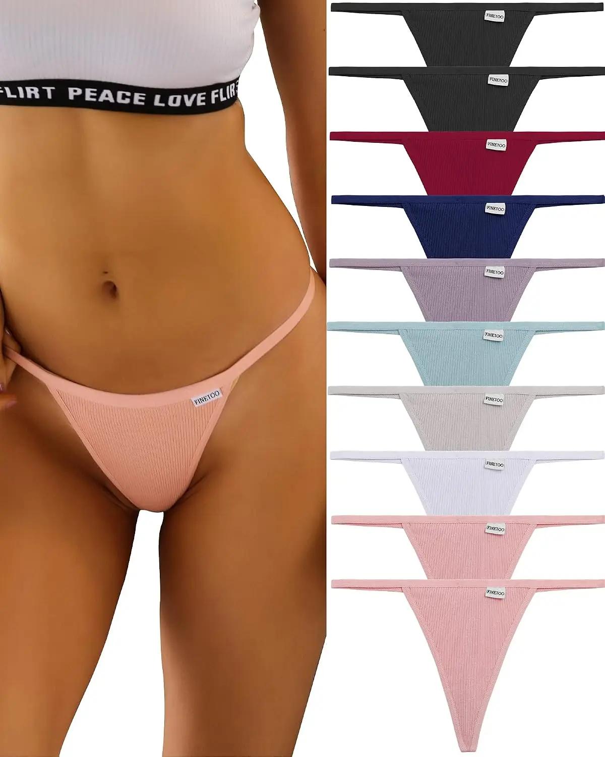 FINETOO 10 Pack G-String Thongs for Women Cotton Panties Stretch T-back Tangas Low Rise Hipster Underwear Sexy S-XL