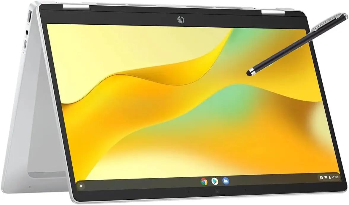 HP Convertible 2-in-1 Chromebook in Silver 14" Touch HD Intel 4-Core up to 3.40GHz 4GB Ram 128GB Storage 4K Graphics Super-Fast WiFi Chrome OS (14b - Renewed)