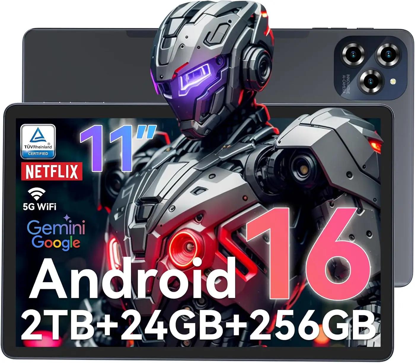 Tablet Android 16 Tablet-11 Inch FHD Display, 24GB RAM 256GB ROM /2TB TF, T615 Octa-Core AI Tablets, 8000mAh/18W Fast Charge, 5G WiFi &amp; 16MP Camera, TÜV Certified HD for Streaming/Gaming ClimatePartner certified