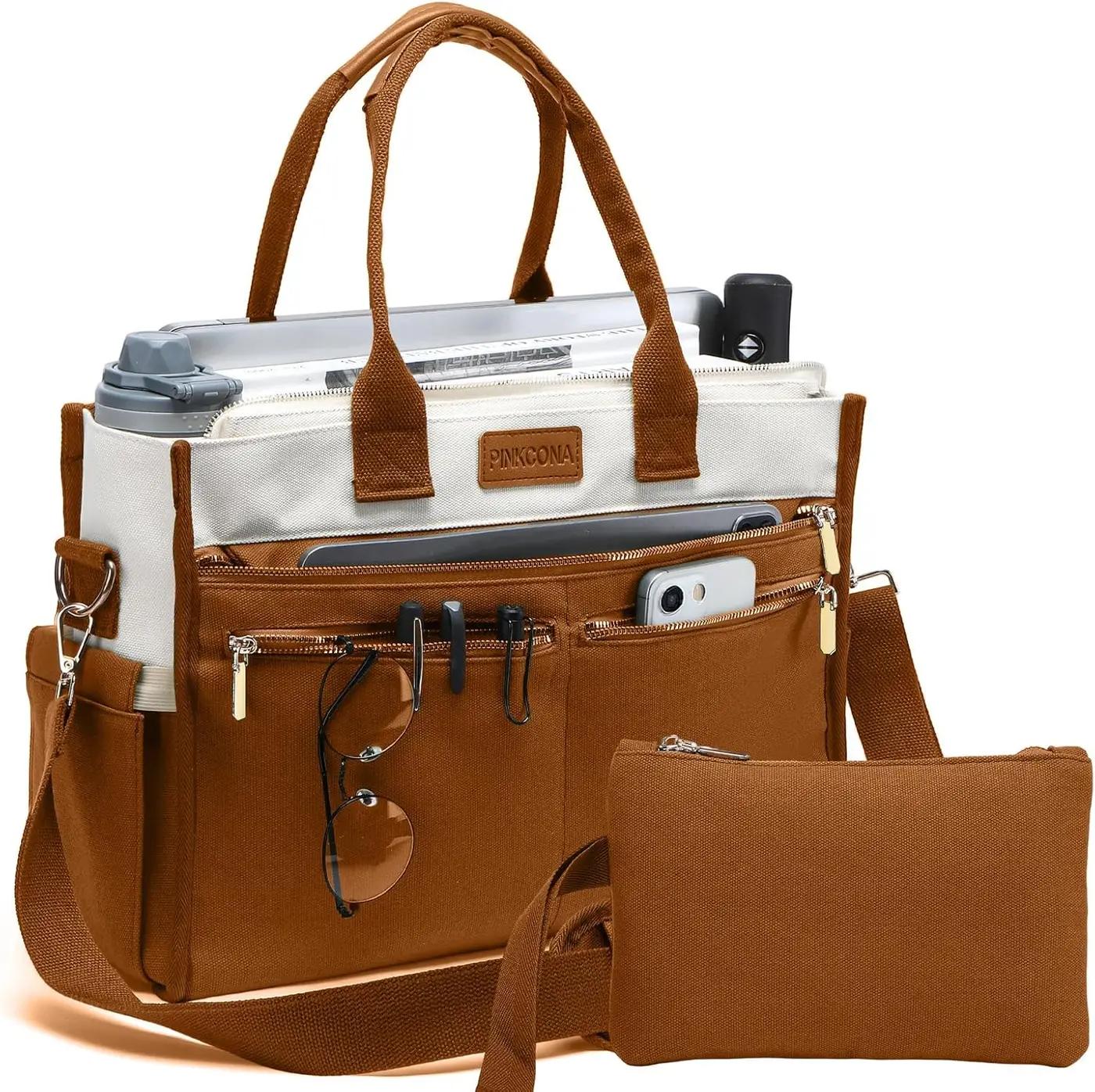 PINKCONA Canvas Tote Bag Set for Women, Large Shoulder Handbags, Crossbody Laptop Purse Work Teacher College Travel