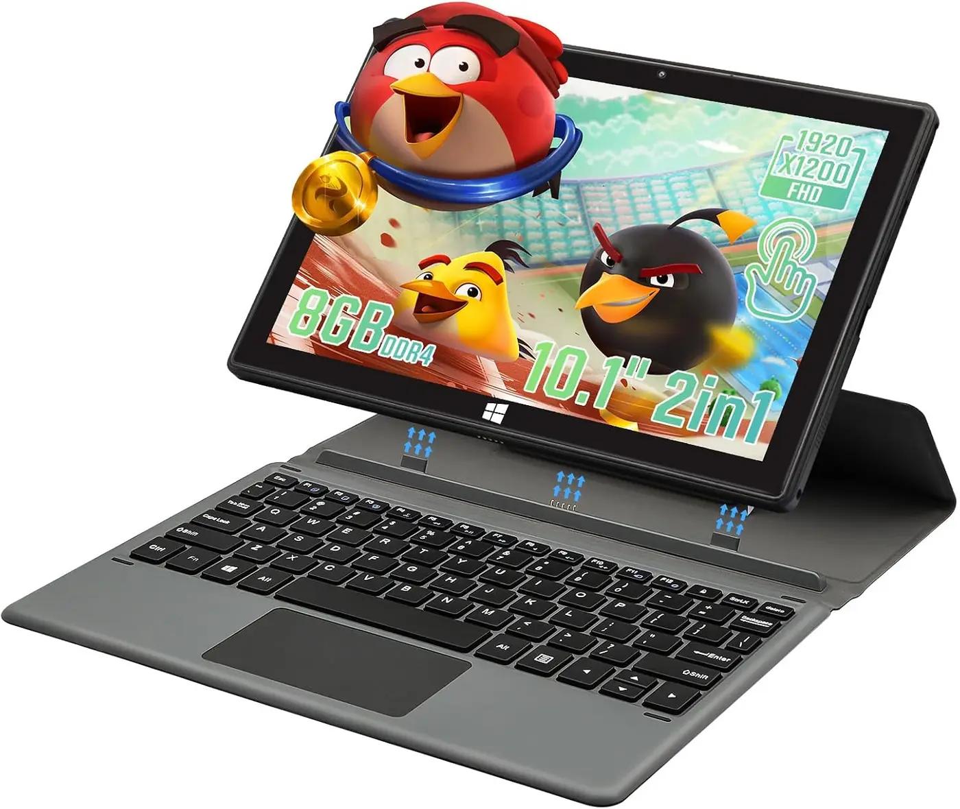 BINTEC 10.1-inch 2-in-1 Laptop/Tablet, Thin and Light Dual Camera, Touchscreen Computer, 1920×1200 IPS Screen, Tablet with Keyboard, Bluetooth 4.2, Wireless WiFi, Type-C Port (Black, 8GB+256GB SSD)