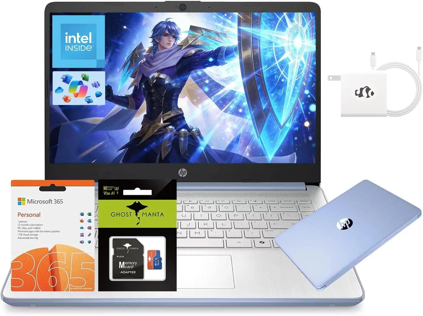 HP 14" Laptop, Quad-Core Processor(Beat i3), 4GB RAM 256GB Storage (128GB UFS+128GB SD Card), 1-Year Office 365 Copilot AI Wi-Fi 6 Win11 Computer for Business Creator Work Student Study W/Accessory
