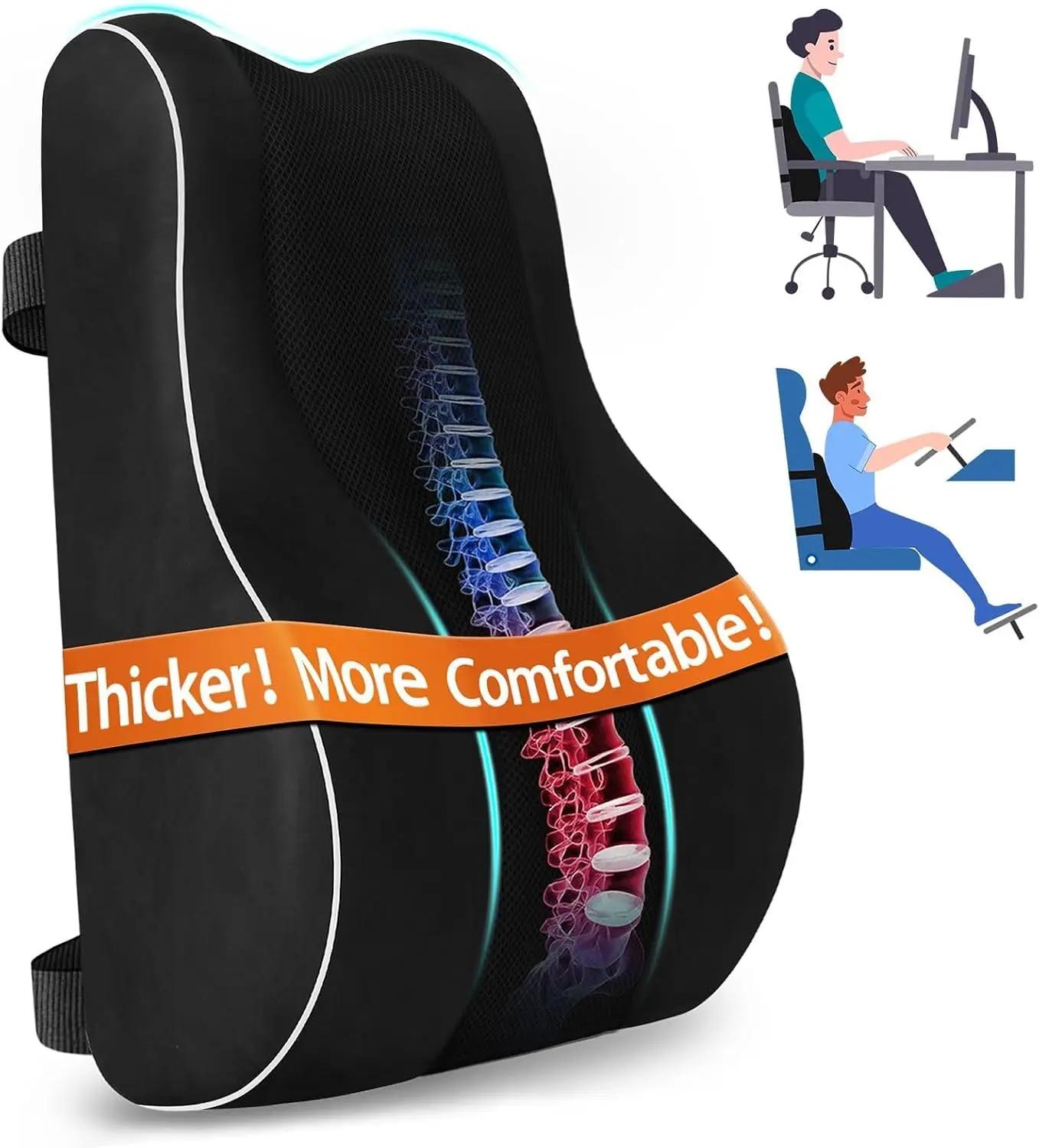 CloudBliss Ergonomic Lumbar Support Pillow – Memory Foam for Lower Back Pain Relief, Adjustable Straps &amp; Mesh Cover for Office, Gaming, Car Seat &amp; Home Essentials (Black) OEKO-TEX STANDARD 100
