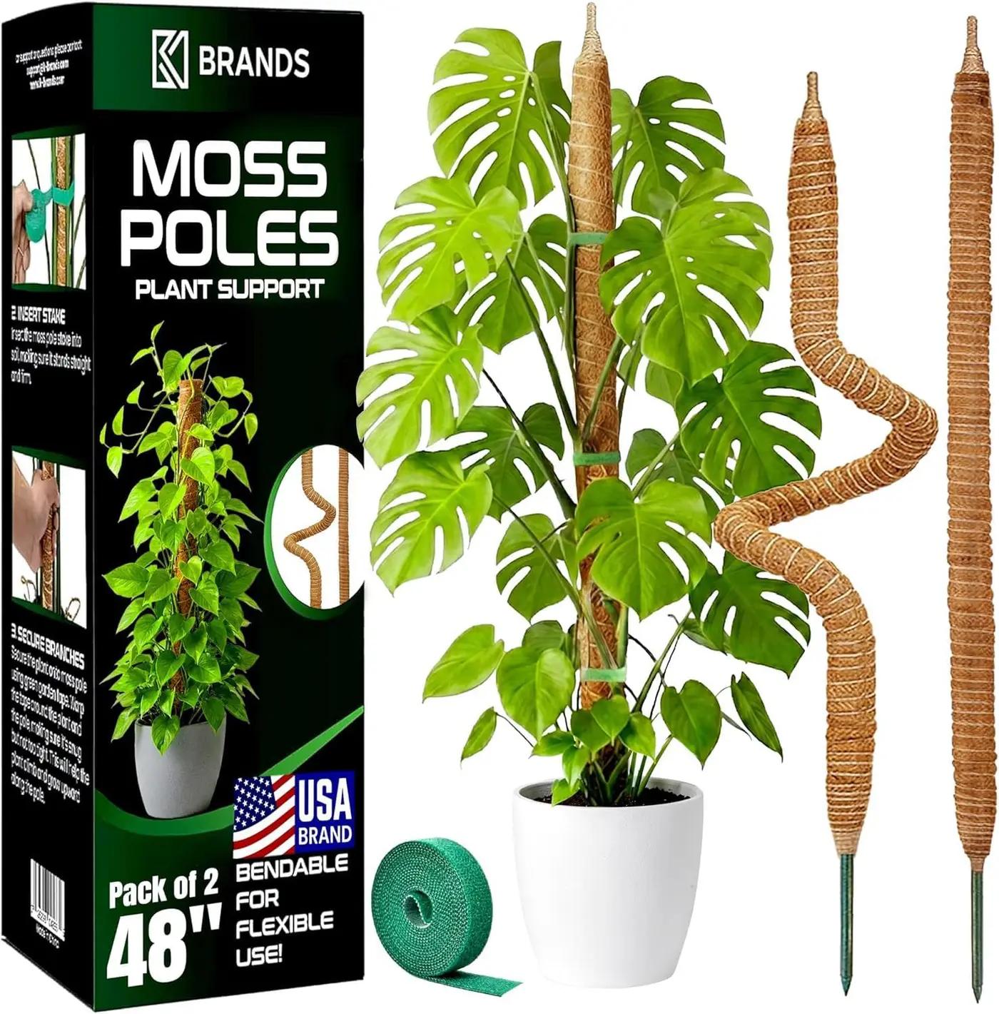 2 Pack 48'' Bendable Moss Pole Monstera Plant Support for Climbing Indoor Plants - Stakes for Potted Climbers - Tall Sticks Indoor Trellis for Houseplants - Accessories for Monstera Pot