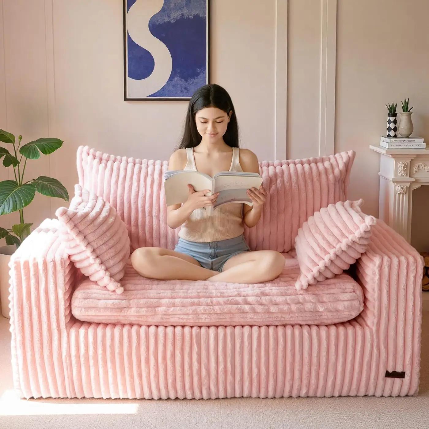 MAXYOYO 59" Bean Bag Sofa Couch, Loveseat Boneless Couch in a Box, Upholstered Small Mini Sofa with Deep Seating for Living Room Bedroom Office Apartment, No Assembly, Pink Global Recycled Standard