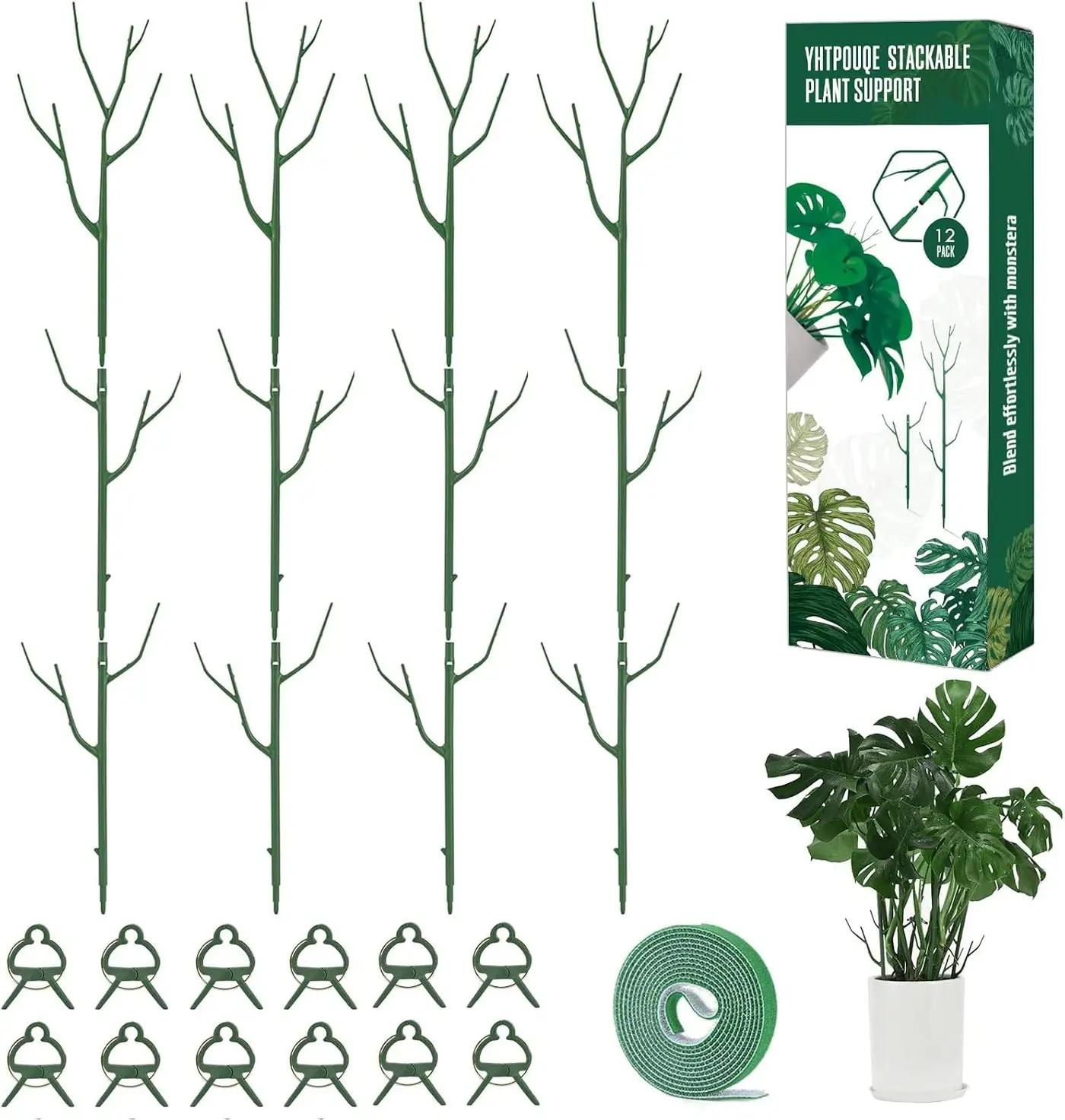 Yhtpouqe 12 Pack Plant Support Stakes, Plant Stakes for Indoor and Outdoor Plants. 39.37inch Plant Sticks with Extension Poles, Plant Clips, Plant Ties for Potted Monstera Plants, Climbing Plants