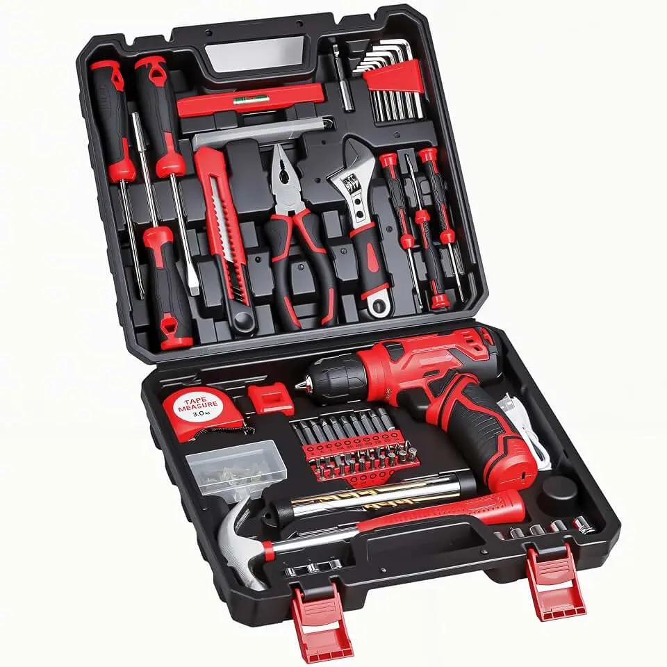 Tool Set - 8V Cordless Drill Set, 132 Piece Home Tool Set With Hand Drill, Tool Kit for Women &amp; Men, Perfect for Homeowner, Diyer, Handyman