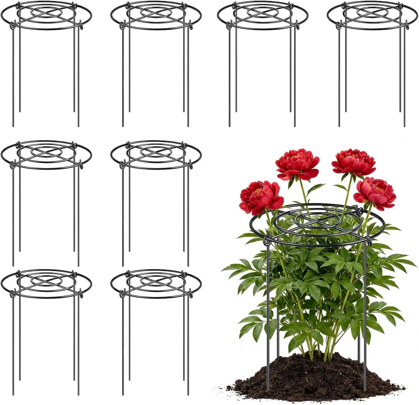 Peony Cages and Supports 8 Pack, 12x16 Inch Heavy Duty Metal Plant Cage for Outdoor Plants – Grow Through Flower Support Rings for Peonies, Roses, Tomatoes &amp; Hydrangeas