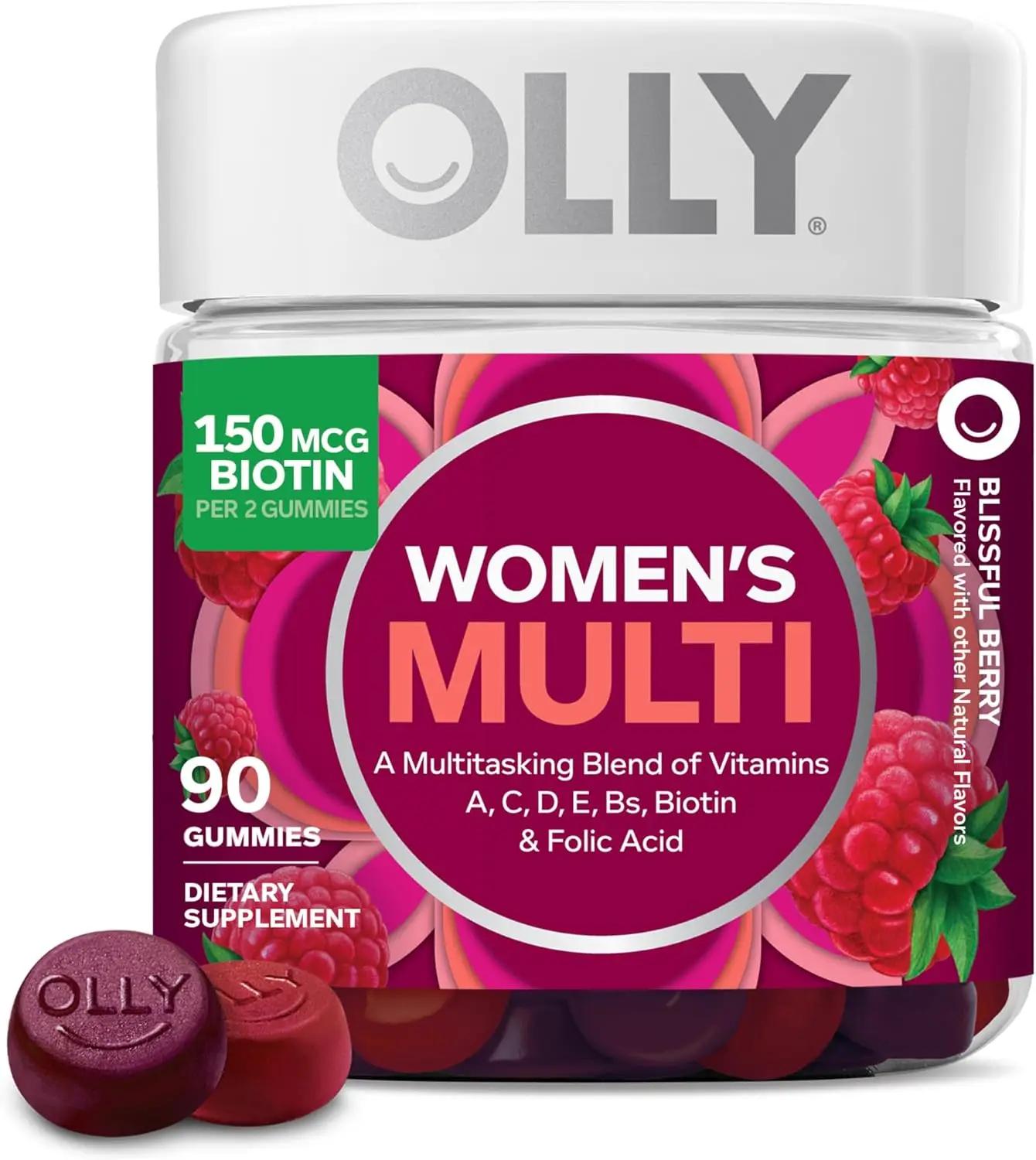 OLLY OLLY Women's Multivitamin Gummy, Women's Overall Wellness,* Vitamins A, C, D, E, Biotin, Folic Acid, Adult Chewable Supplement, Berry Flavored, 45 Day Supply - 90 Count