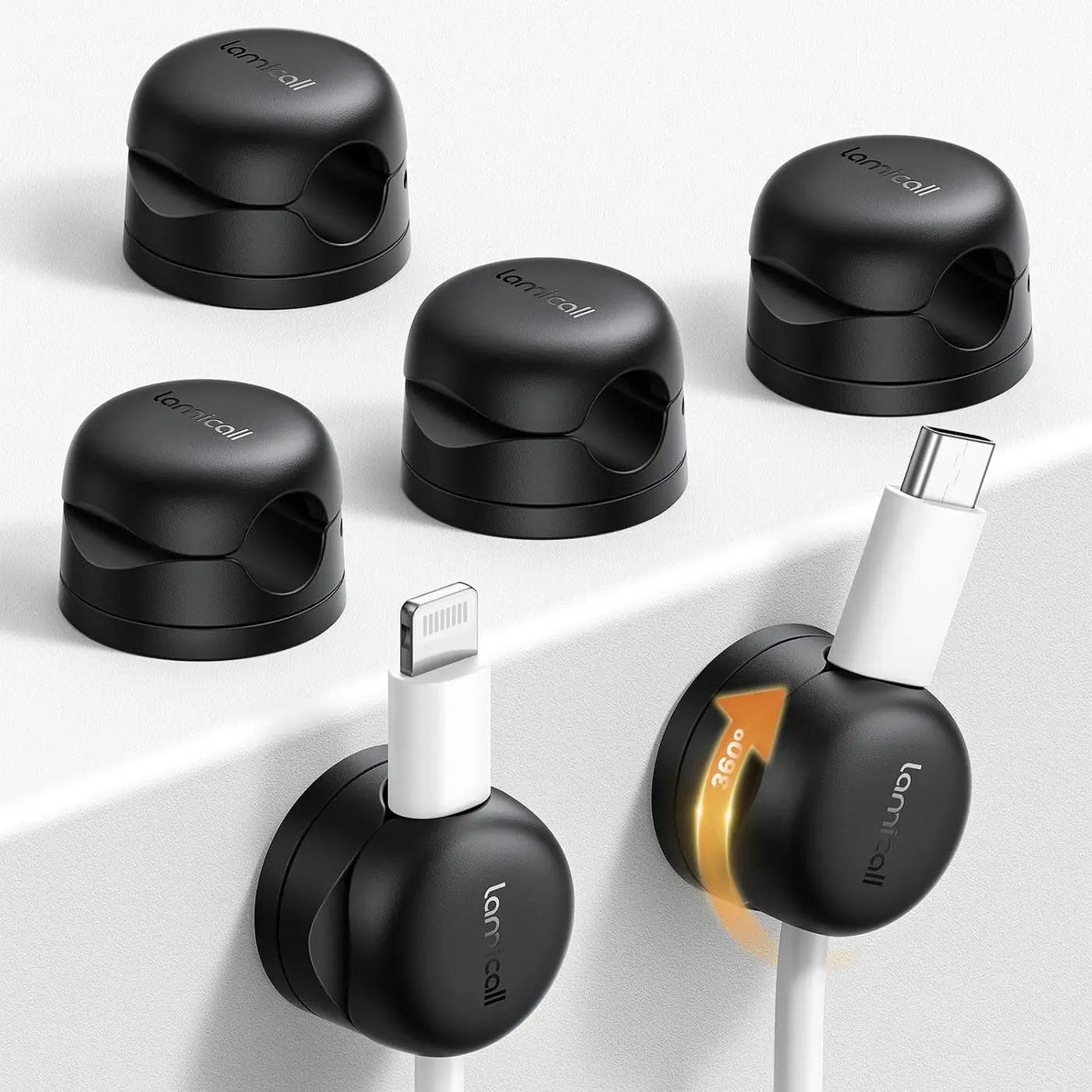 6Pack Rotatable Cord Organizer, Spring Cable Clips - Lamicall [1s Lock] Cord Holder, Desk Phone Charger Cable Management, Adhesive Wire Organizer Keeper for Nightstand, Home Office Accessories Global Recycled Standard