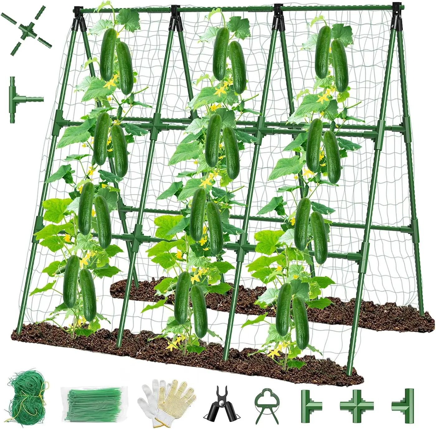 51" x 53" Cucumber Trellis for Raised Bed, A-Frame Garden Trellis for Climbing Plants Outdoor, Rust-Proof Metal Support for Tomato, Peas, Beans, Zucchini &amp; Vines, with Netting &amp; Clips Global Recycled Standard