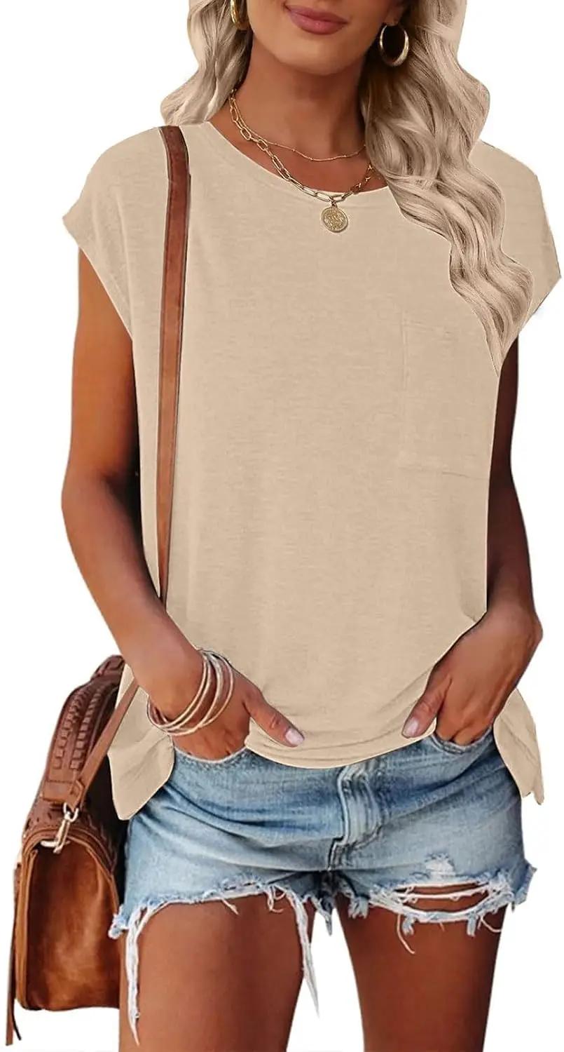 MEROKEETY Women's 2026 Summer Cap Sleeve Tops Business Dressy Loose Basic T Shirts Blouse Fashion Outfits Trendy Clothes