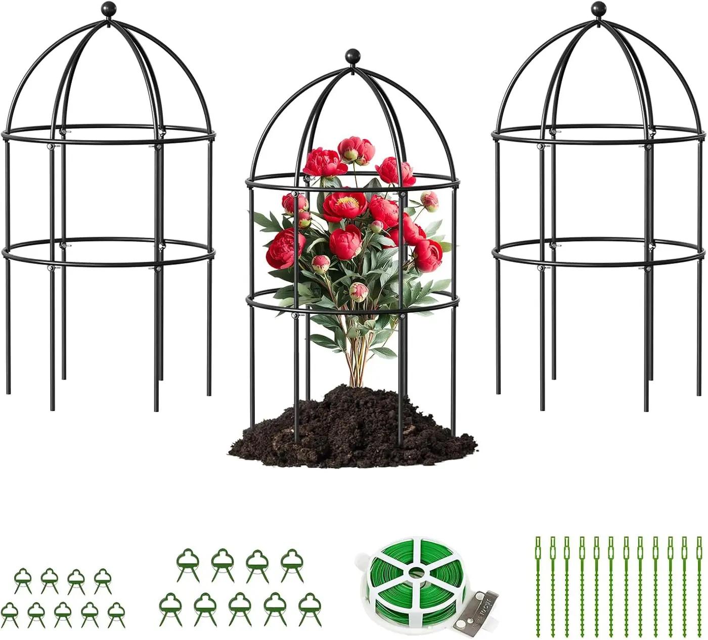 DoCred 3 Pack Plant Support, Plant Supports for Peonies Large Sturdy Grow-Through Steel Flower Support Trellis and Garden Decor | Best to Support Peonies, Baptisia, Sedum, Black